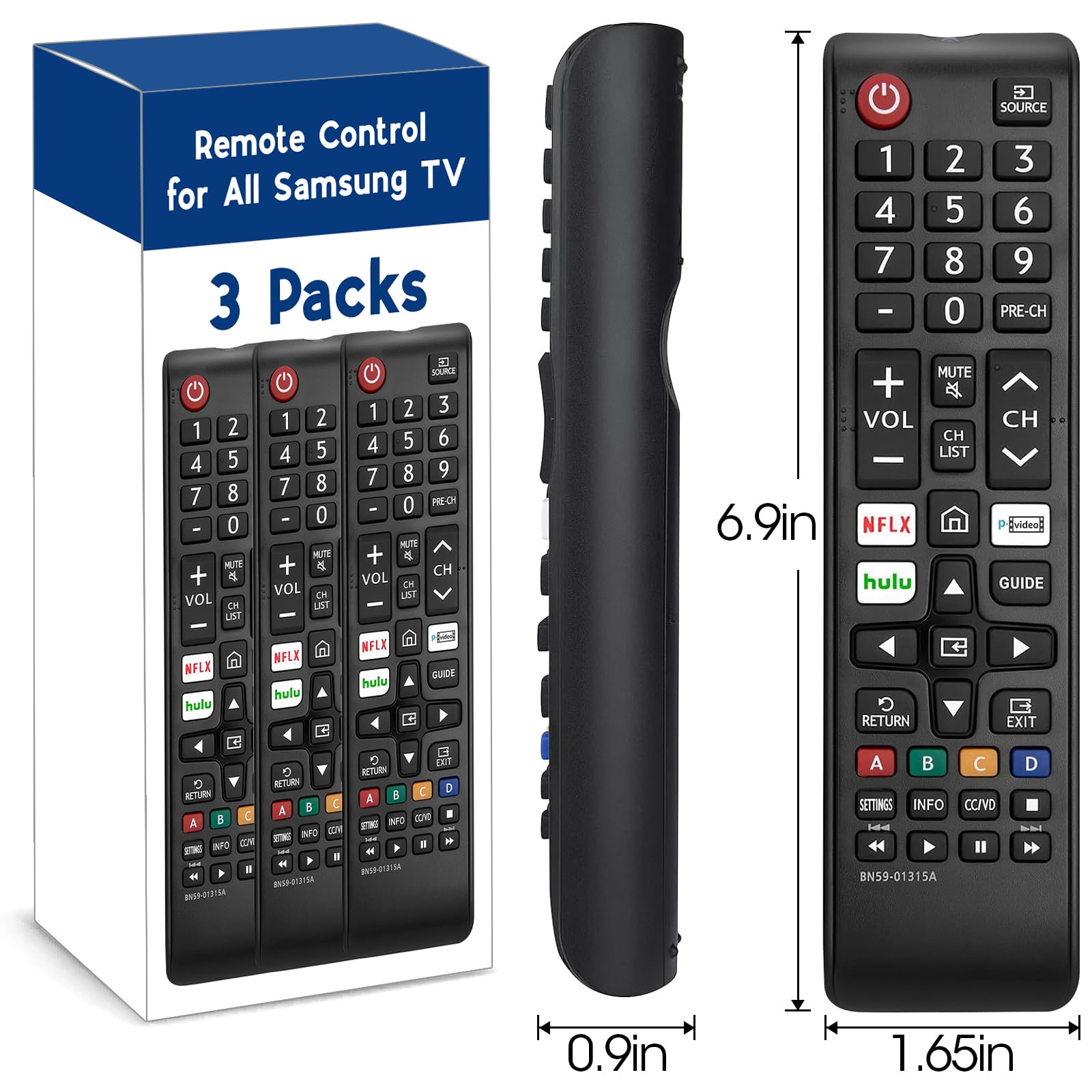 3-Pack Universal Samsung TV Remote Replacement - Compatible with All Samsung Smart, LCD, LED, 3D & HDTV Models (Perfect for Living Room, Bedroom & Home Theater Setup)