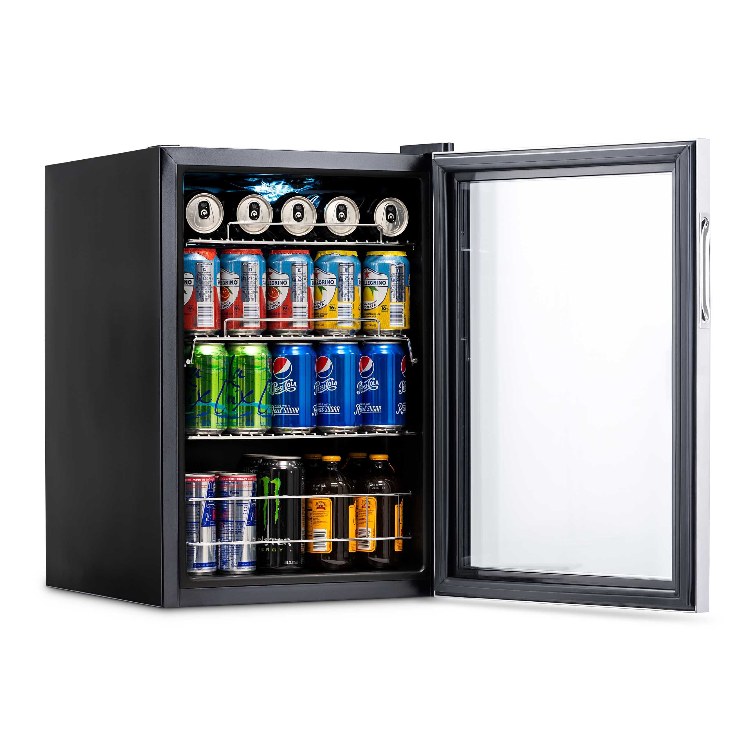 Newair® 90 Can Freestanding Stainless Steel Beverage Refrigerator - Perfect for Home Bars, Offices, and Game Rooms - Keep Drinks Cold and Organized