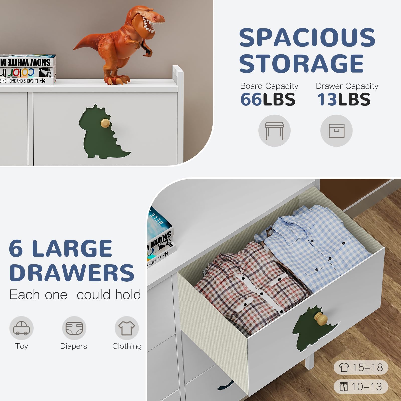 FRAPOW 6-Drawer Kids Dresser with Wood Top & Metal Frame - Baby Dresser Organizer for Nursery, Toddler Room, Closet & Small Spaces - Perfect for Storing Clothes, Toys & Baby Essentials