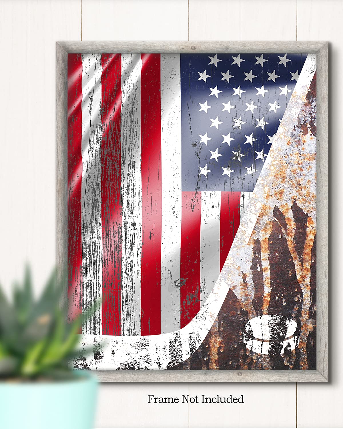 Govivo Ice Hockey USA Flag Wall Art Decor Print - Unframed Hockey Poster Printed on Premium Photo Paper - Perfect for Man Cave, Sports Bar, and Hockey Fan Gifts