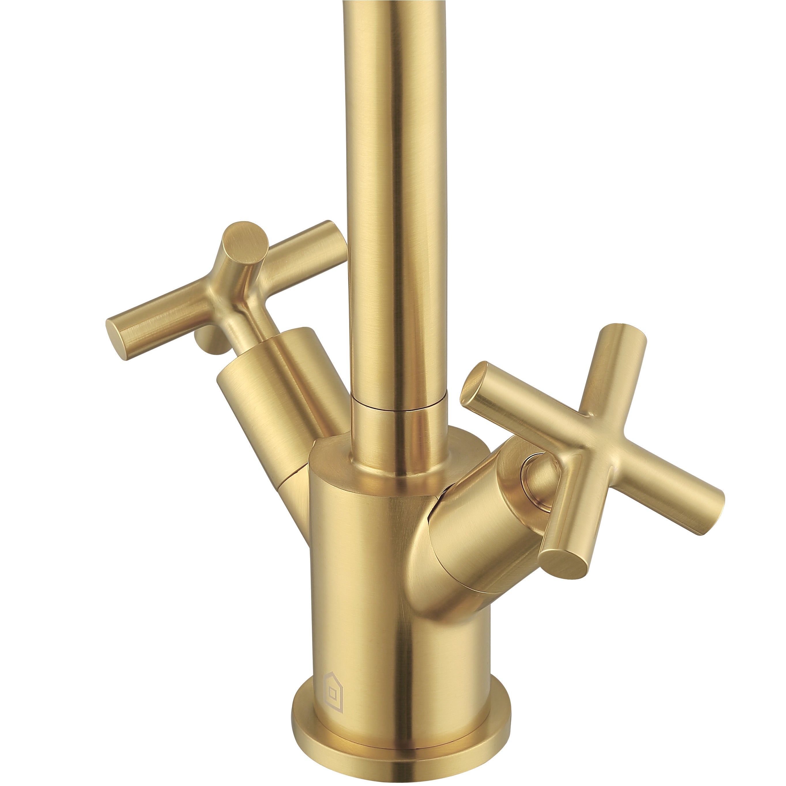 Brushed Titanium Gold Single Hole Cross Handle Bathroom Faucet - Ava Series | Modern Bathroom Sink Faucet for Vanity, Powder Room & Guest Bath Installation