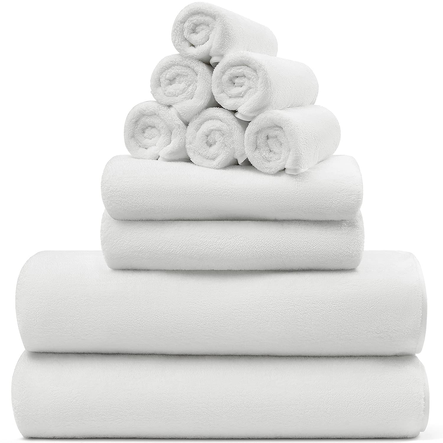 Lifebay 10-Piece Ultra Soft Microfiber Bath Towel Set - Super Absorbent & Quick Dry Bathroom Towels for Body, Beach, Pool, Gym & Yoga | Premium White Microfiber Towels for Spa, Travel & Home Use