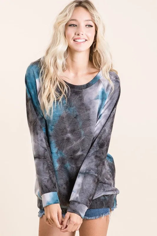BiBi Tie Dye Sweater Knit Top for Women | Trendy Boho Chic Pullover | Perfect for Fall Fashion, Casual Outings & Cozy Layering
