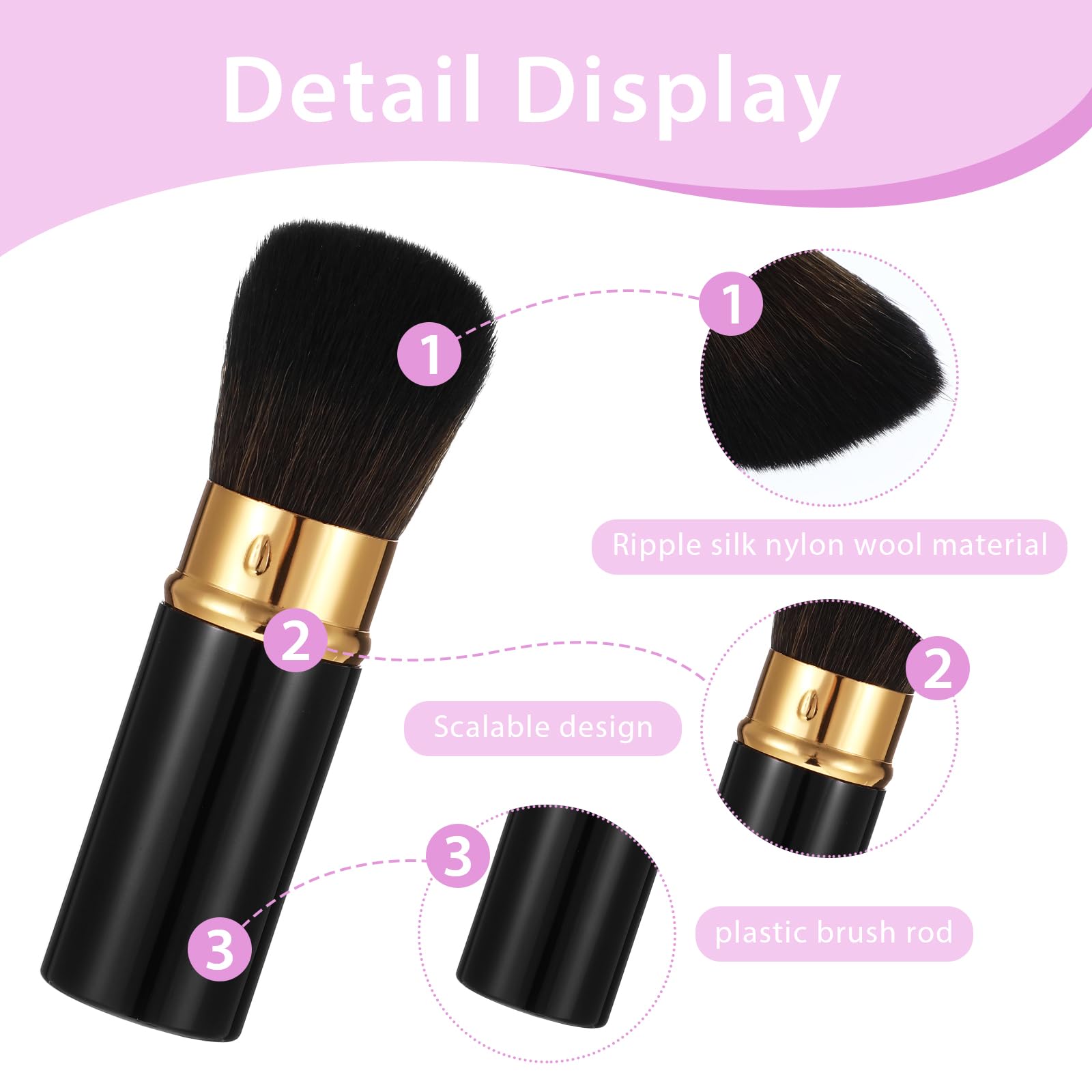 Retractable Travel Makeup Brushes Set for Women - Foundation & Blush - Gold & Black - Perfect for On-the-Go Beauty