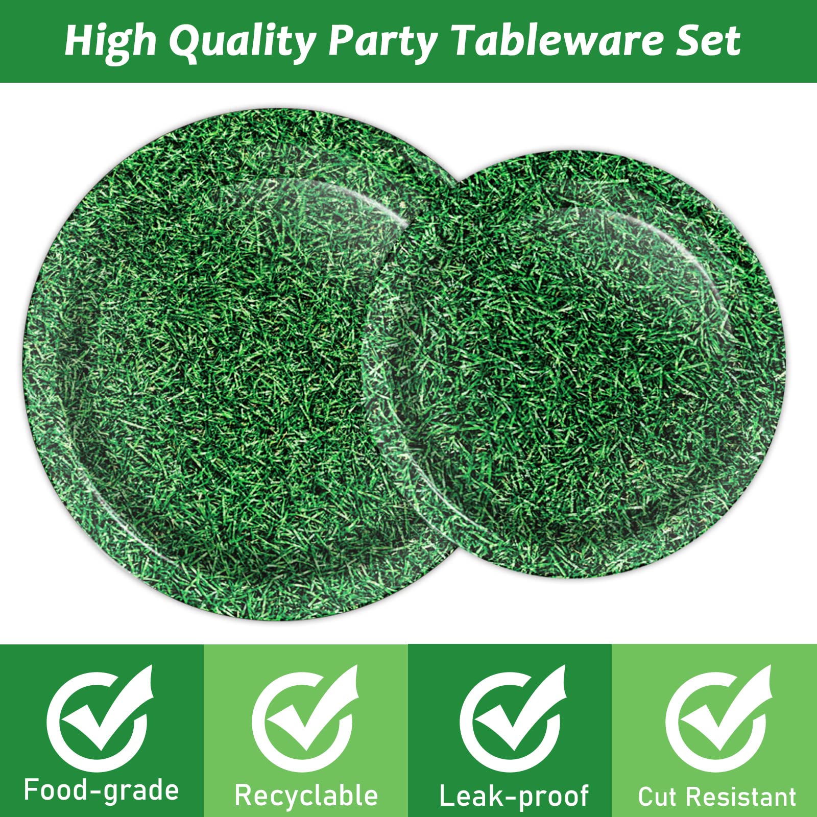 96-Piece Green Grass Party Plates & Napkins Set - Sage Greenery Tableware for Birthday, Baby Shower - Eco-Friendly Disposable Plates & Napkins for 24 Guests - Perfect for Garden Parties, Spring Celebrations & Outdoor Events