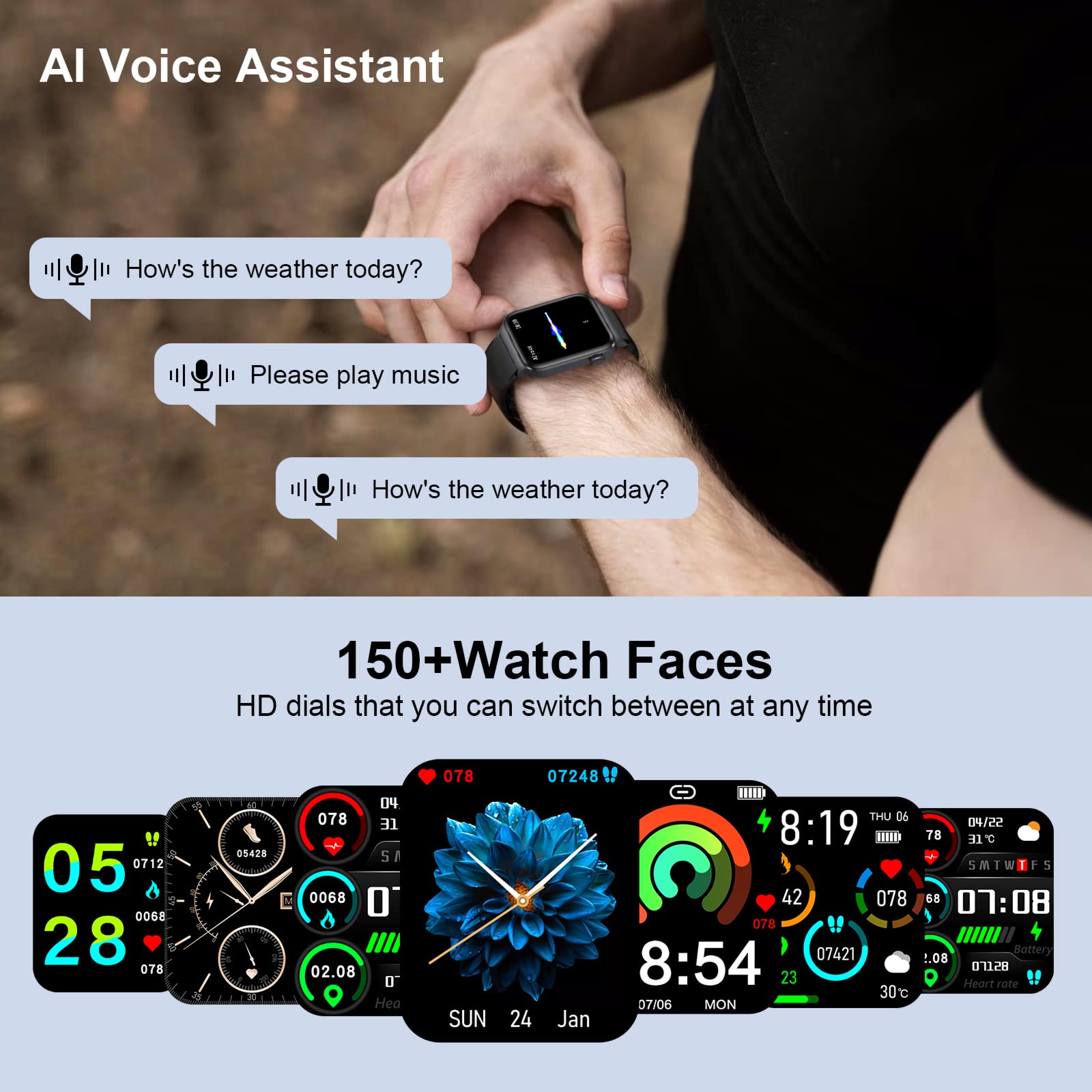 Smart Fitness Watch with Heart Rate Monitor for Men & Women - IP67 Waterproof for Sports & Daily Use