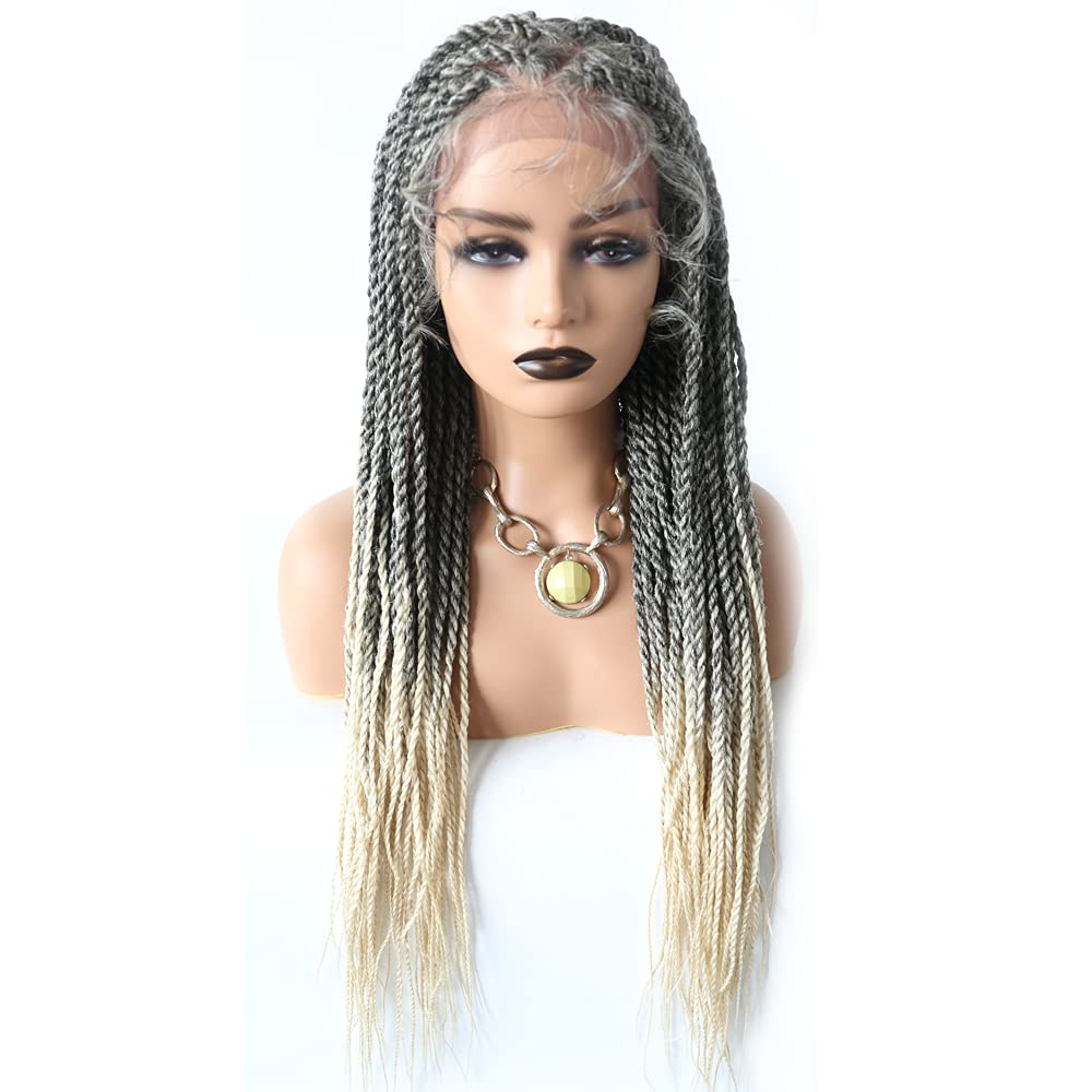 Premium Hand-Tied Box Braid Wigs for Women | Swiss Lace Front | Natural Looking Twist Micro Box Braids with Baby Hair | Kanekalon Synthetic Long Lightweight Hair | #1B/613T Black Blonde Ombre | Perfect for Daily Wear, Cosplay & Protective Styling