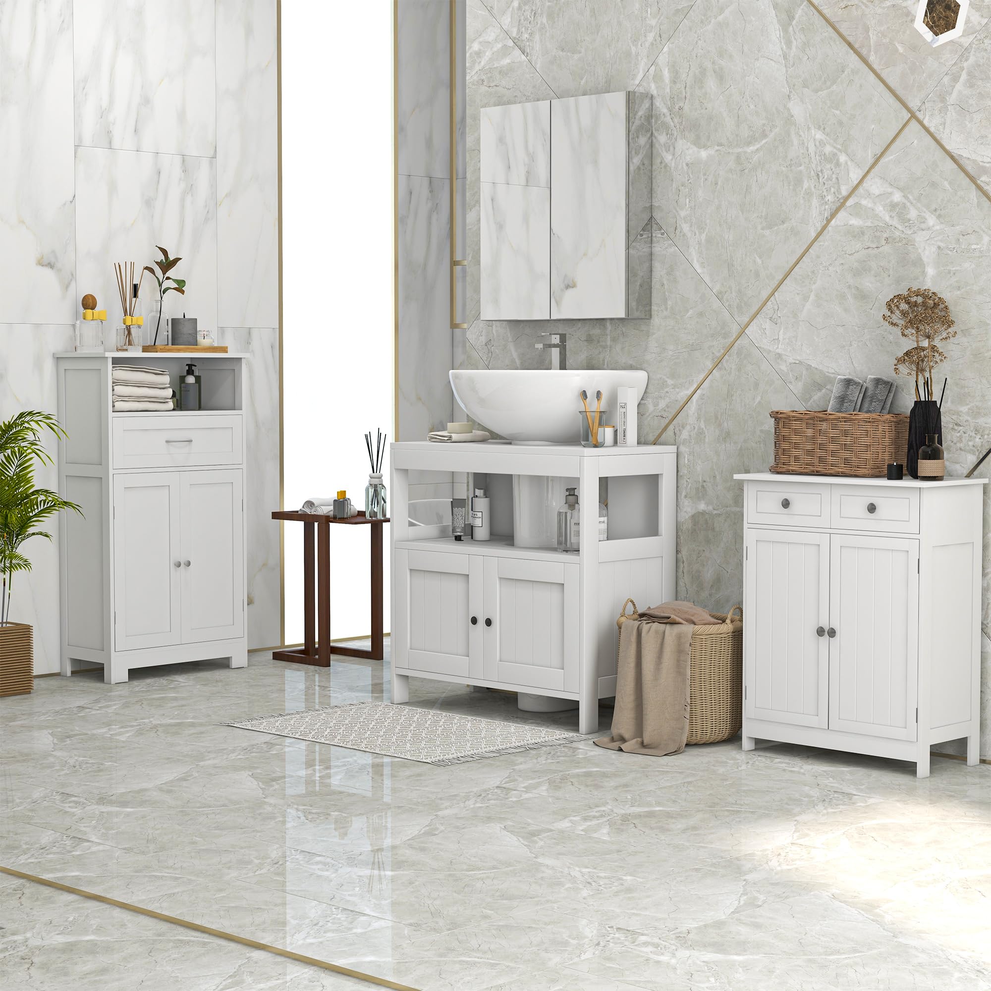 Kleankin Modern Bathroom Floor Cabinet - Free Standing Storage Organizer with Drawer & Adjustable Shelf, White - Perfect for Bathroom, Laundry Room & Bedroom Storage Organization