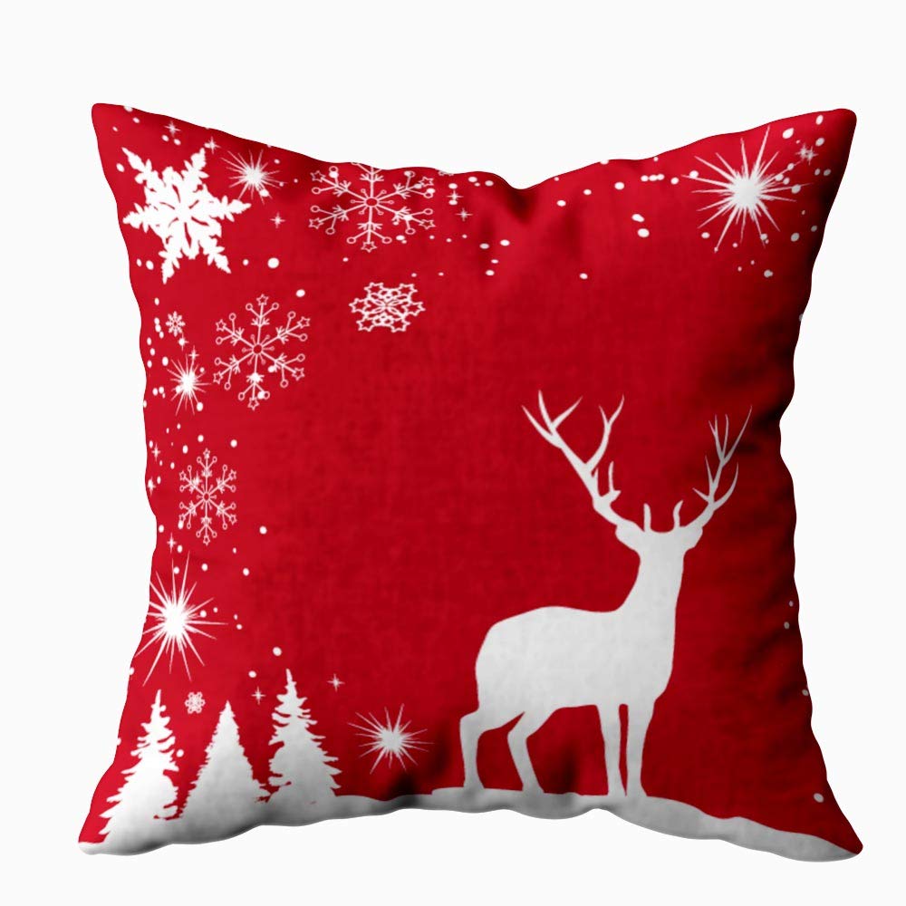 18x18 Inch Christmas Deer Snowflake Pillow Cover Set of 4 - Holiday Decorative Throw Pillow Cases for Sofa, Bedroom, Car & Home Decor - Perfect Christmas Gift Idea