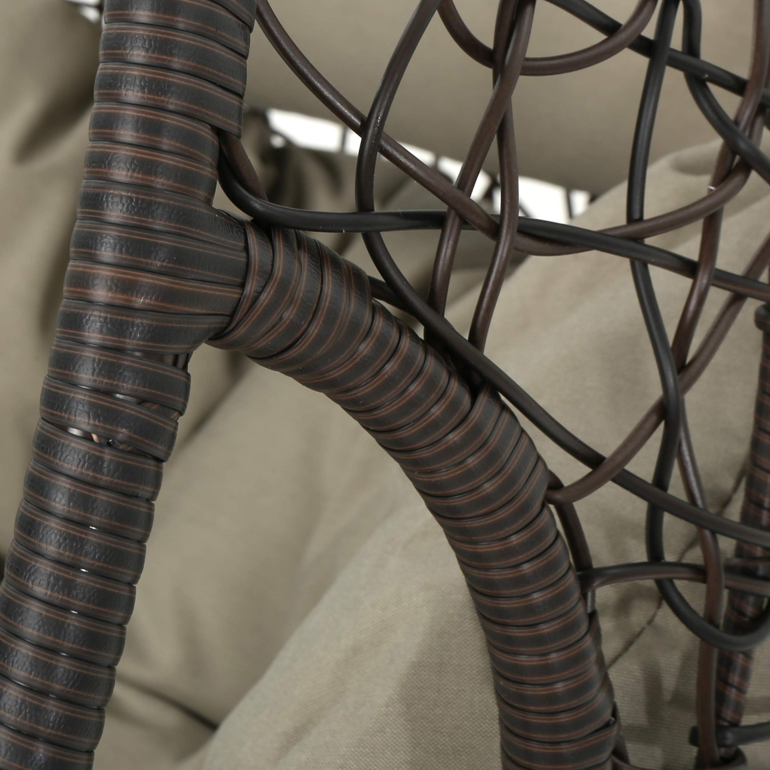Christopher Knight Home Leander Indoor/Outdoor Hanging Basket Chair - Woven Rattan Swing Seat with Cushion, Multi-Brown & Khaki (Stand Not Included) - Perfect for Patio, Garden, Porch or Balcony Relaxation