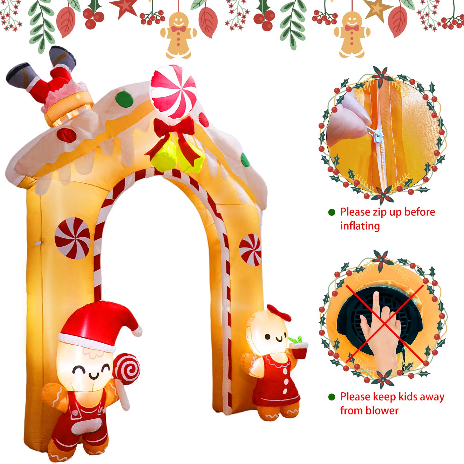 10FT Christmas Inflatable Gingerbread Man Archway - LED Outdoor Holiday Yard Decor for Xmas, Halloween, Parties & Home Decoration | Perfect for Front Lawn, Garden, Backyard & Seasonal Celebrations