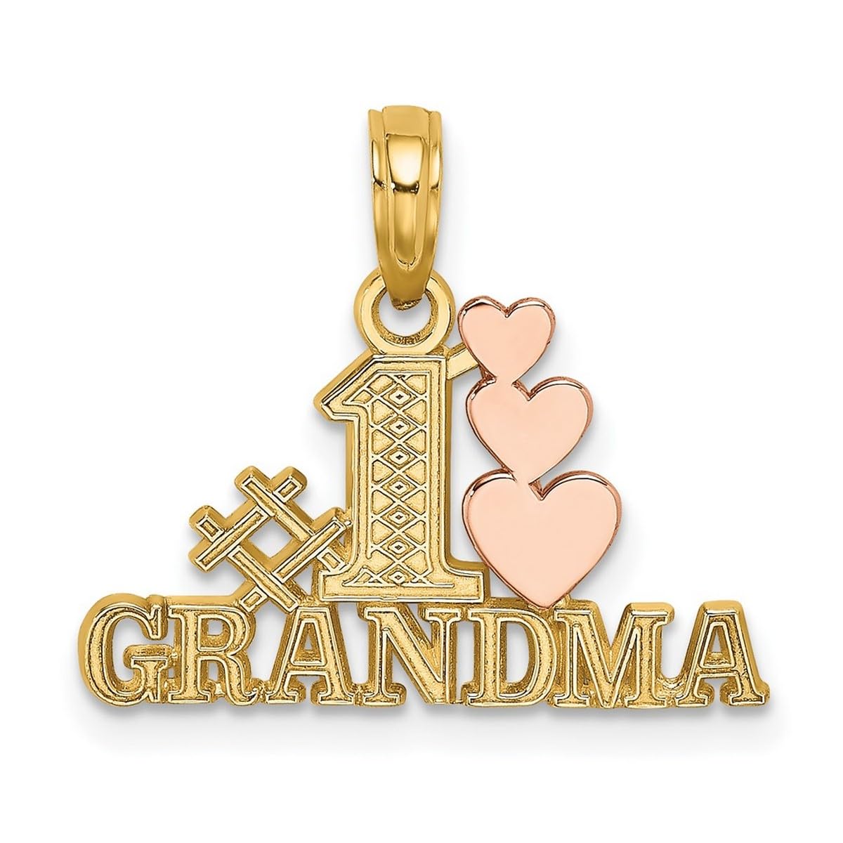 14K Two-Tone Gold Number 1 Grandma Necklace with Three Pink Heart Pendants - Elegant Jewelry Gift for Women, Mothers & Grandmothers - Perfect for Birthdays, Mother's Day & Anniversary Celebrations