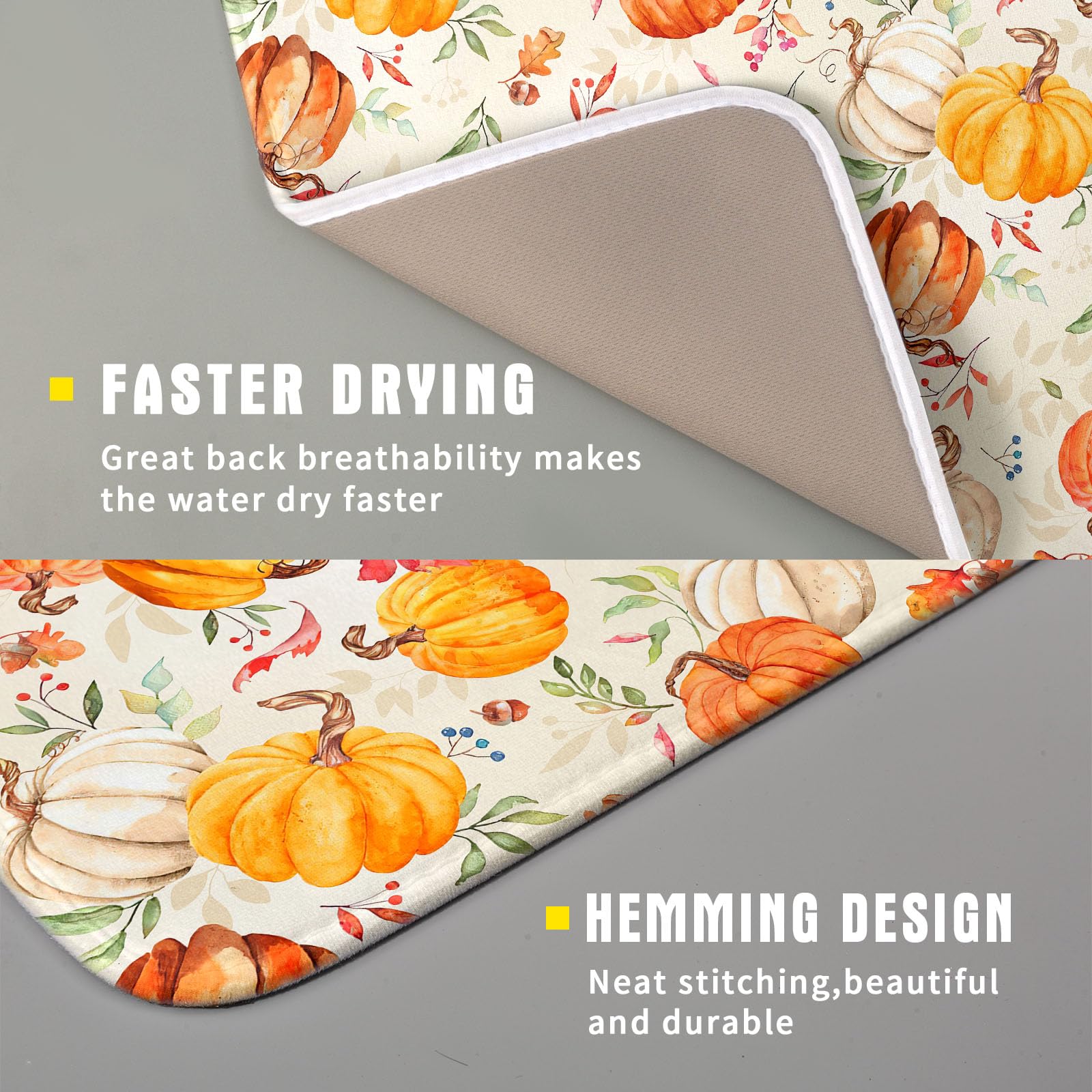 Fall Dish Drying Mat - Absorbent Reversible Microfiber 16x18 Inch for Kitchen & Coffee Bar
