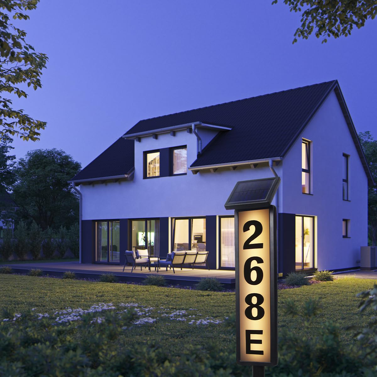 Solar Powered Address Sign with LED Light - Waterproof Outdoor House Numbers Plaque for Mailbox, Front Door & Garden - Easy to Install & Energy Efficient