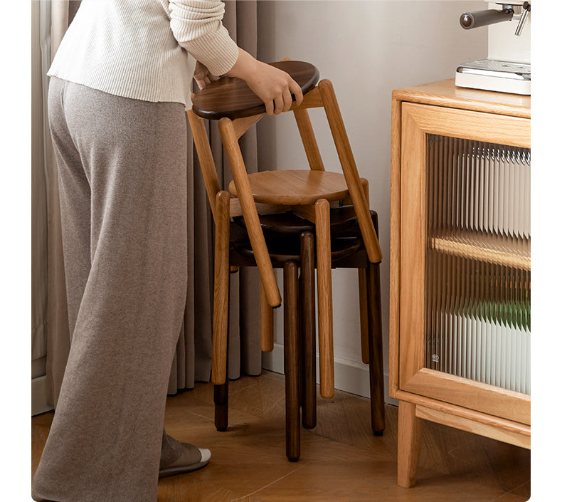 Premium Solid Wood Stackable Stool - Oak, Rubber, Ash, Cherry - Perfect for Home, Office, Kitchen & Outdoor Use