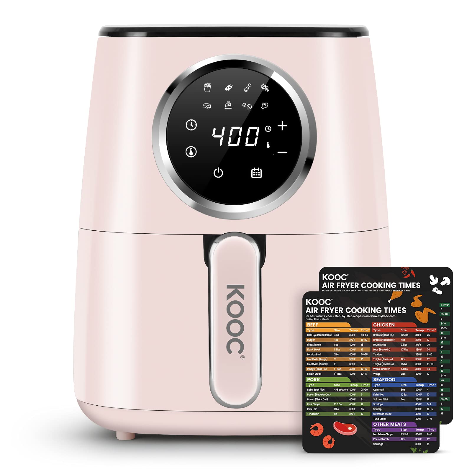 KOOC 4.5 Quart Large Air Fryer Oven - 8-in-1 Electric Hot Air Cooker with LED Digital Touch Screen, Adjustable Temperature & Time, Nonstick Basket (Pink) | Includes Free Recipe Cheat Sheet | Perfect for Healthy Frying, Baking, Roasting & Reheating Family Meals