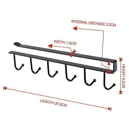 D.V COLLECTION Under Shelf Coffee Mug Holder - 6 Hook Metal Hanger Rack Organizer for Kitchen, Cabinet & Table - Space Saving Storage Solution (Black) | Perfect for Small Kitchens, Office Break Rooms & Dorm Organization