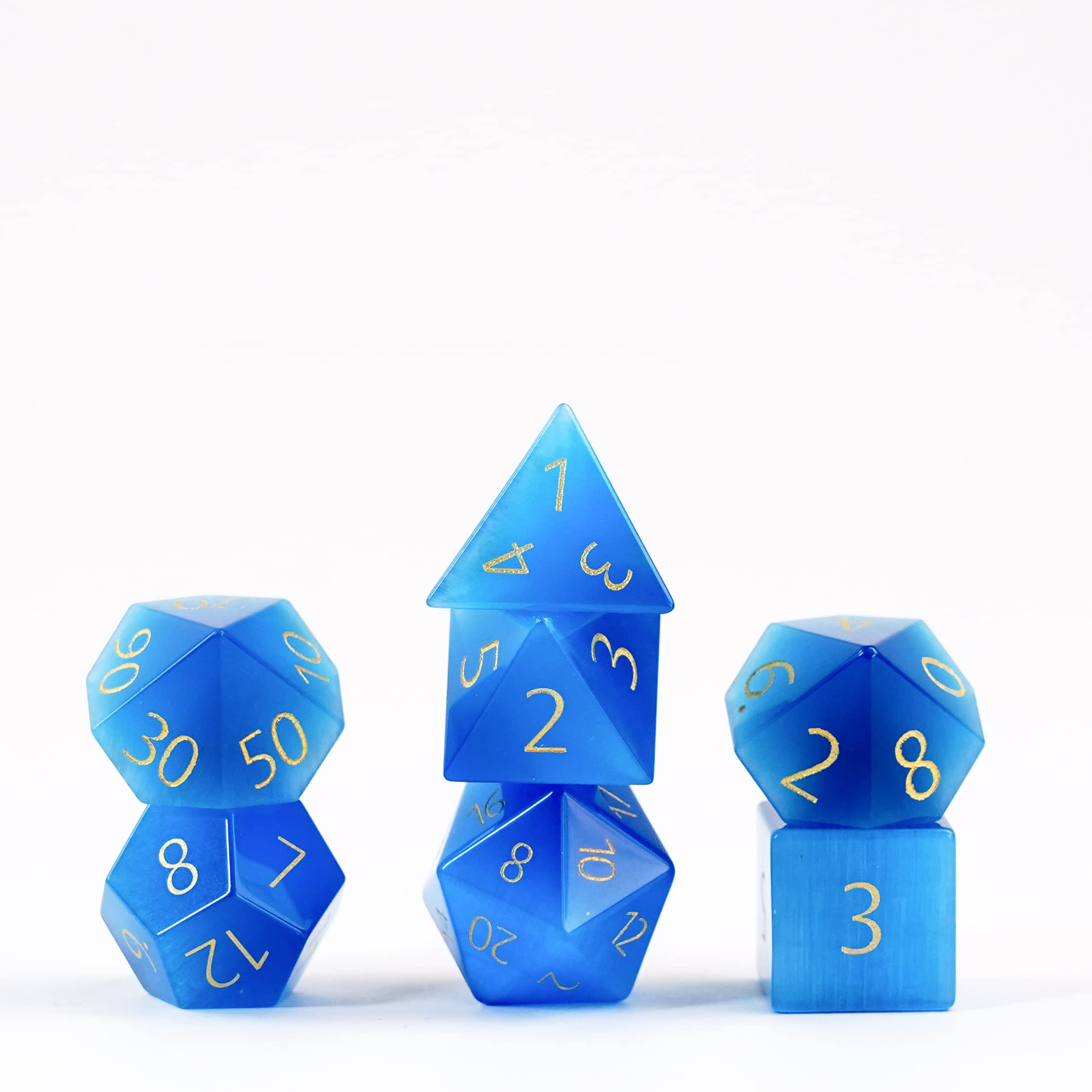 FanRoll 16mm Gemstone Polyhedral Dice Set - Frosted Blue Cat's Eye DND Dice for Dungeons & Dragons RPG, Tabletop Gaming & Collectors | Perfect for D&D 5e, Pathfinder & Roleplaying Adventures