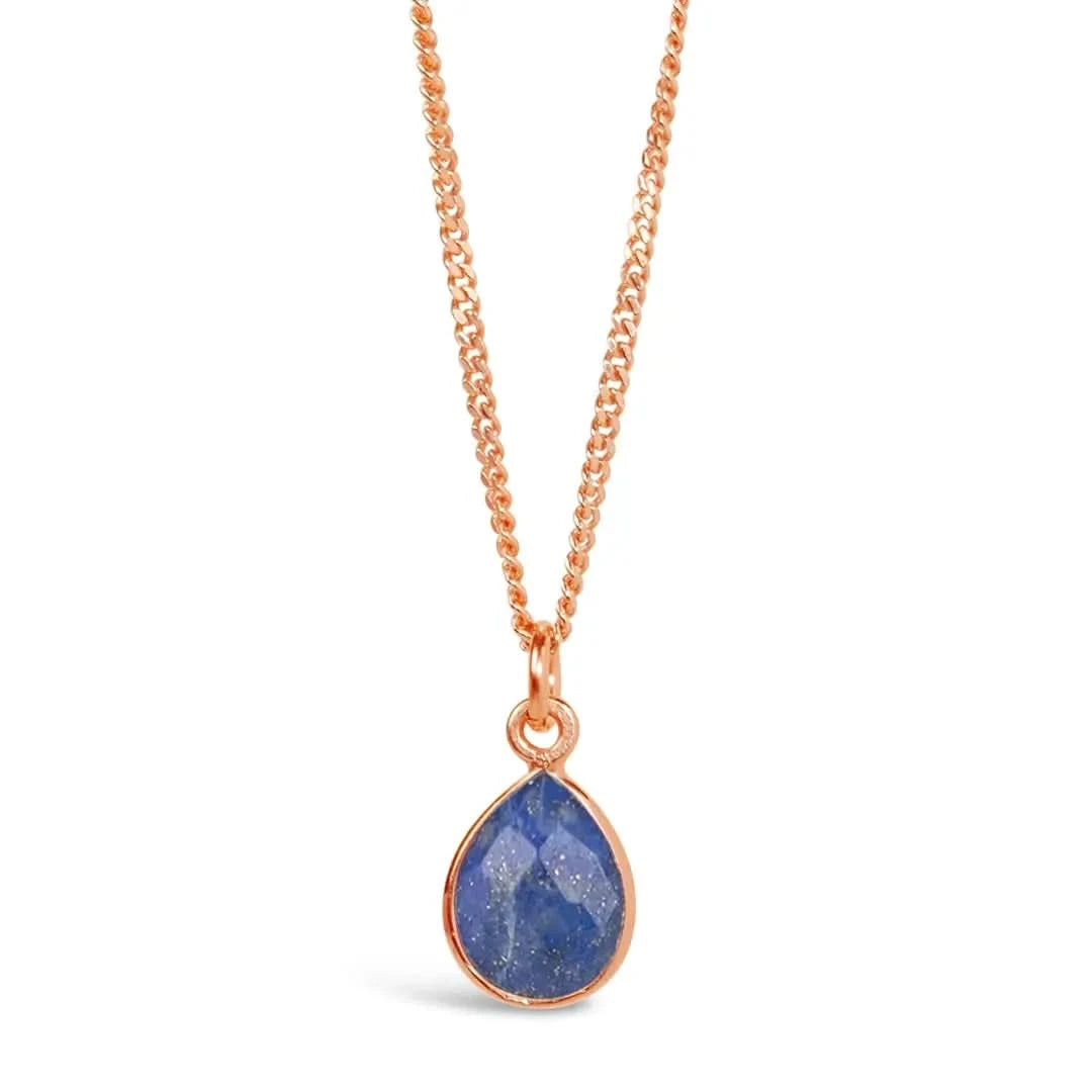 Lapis Lazuli Charm Necklace - Rose Gold Plated September Birthstone Jewelry for Women - Perfect Gift for Birthday, Anniversary & Special Occasions