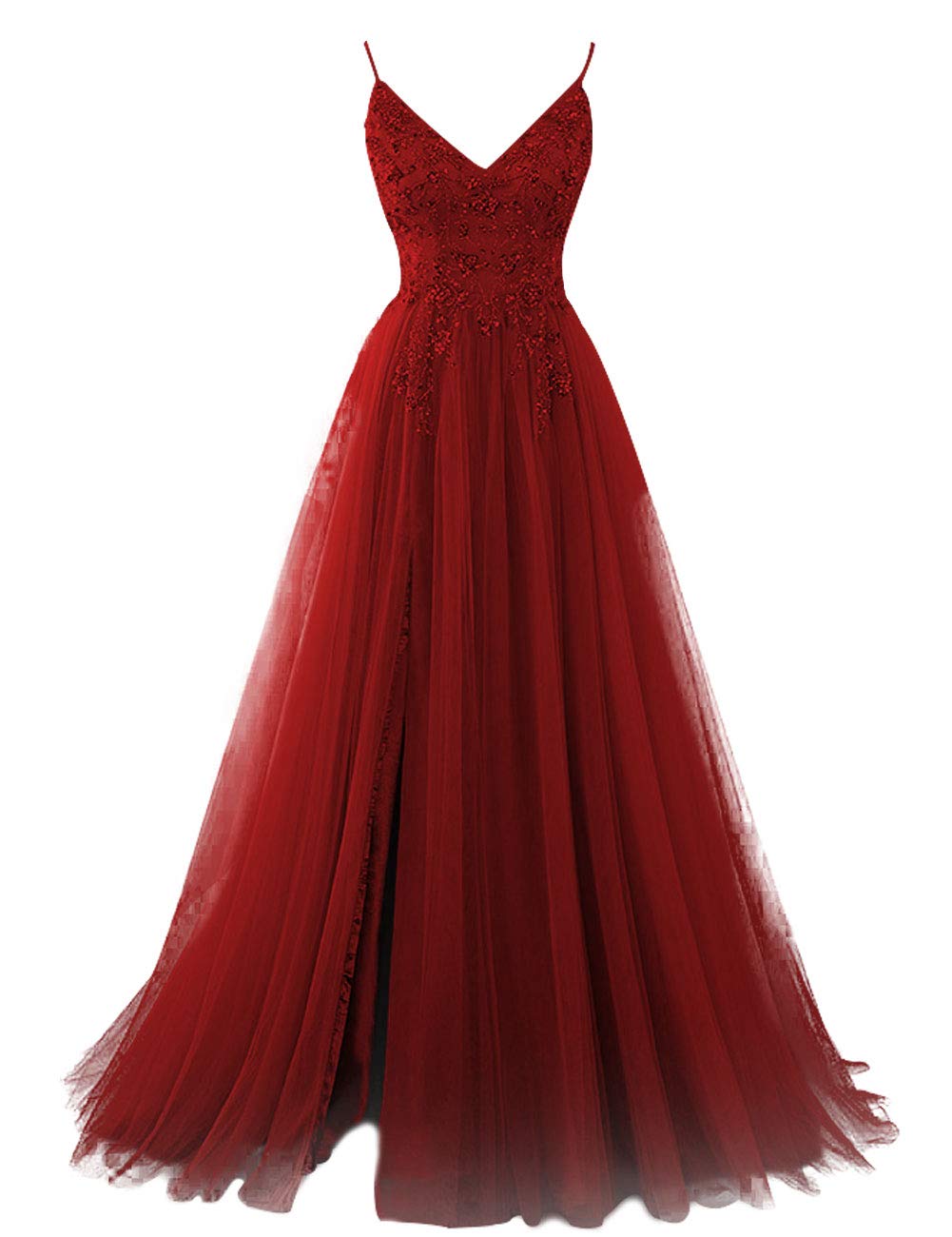 Elegant Long Beaded V-Neck Prom Dress with Tulle Skirt | Formal Evening Gown for Homecoming, Wedding & Special Occasions