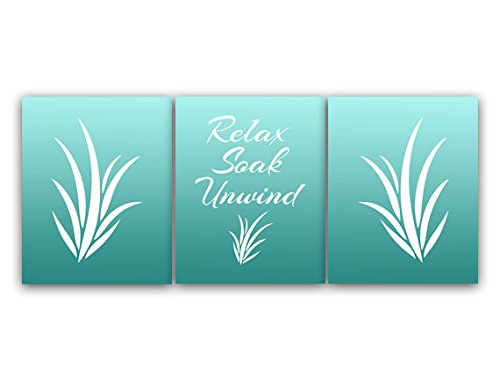 Relax Soak Unwind - Set of 3 Modern Aqua Bathroom Art Prints, Watercolor Bathroom Decor for Spa-Like Atmosphere - Perfect for Bathroom Wall Decor, Guest Bathroom & Home Relaxation Space