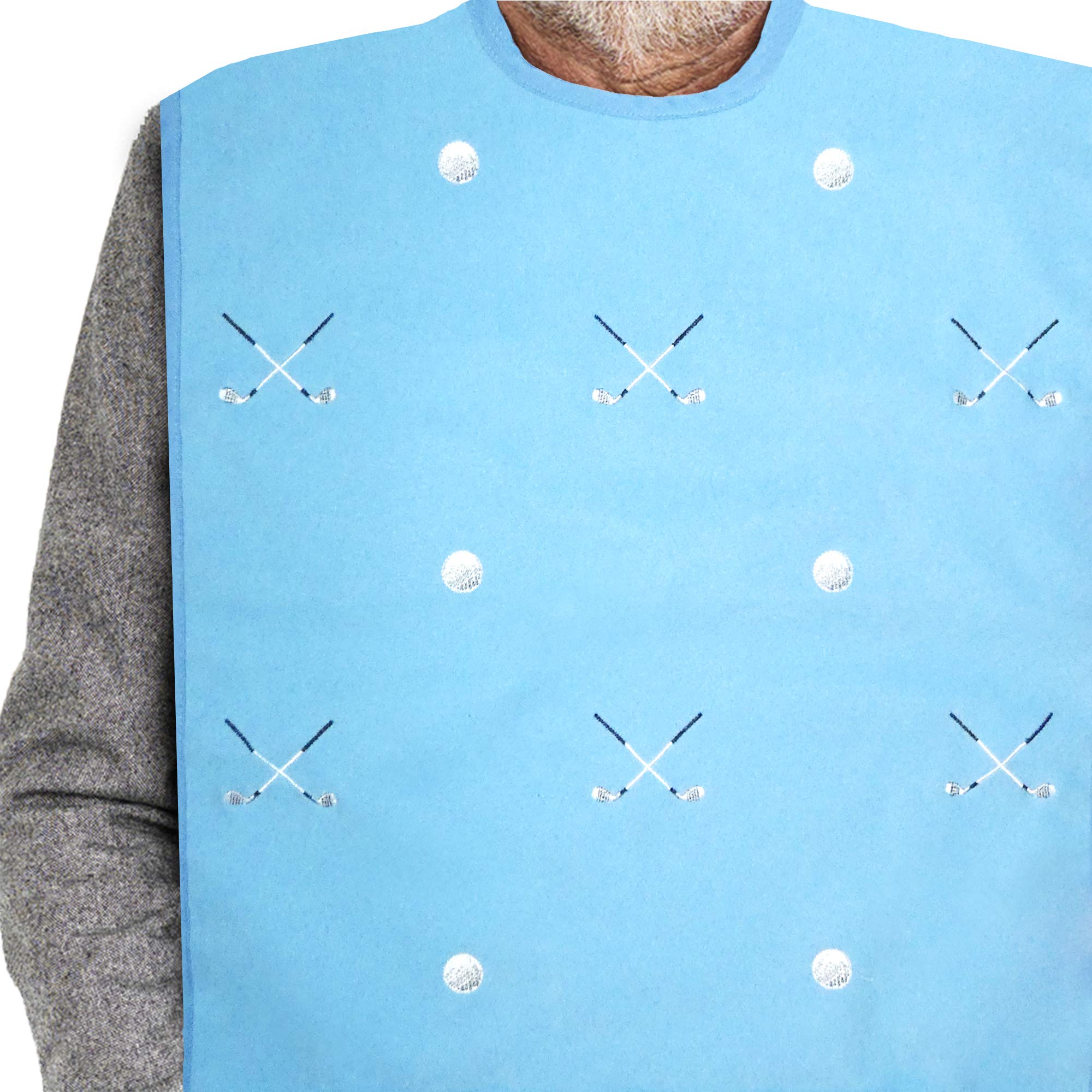 Men's Adult Bibs - Dress ‘n Dine™ Terry Cloth Clothing Protectors for Eating, Waterproof & Reusable Senior Bibs with Embroidered Golf Design - Perfect for Dining Out, Nursing Homes & Mealtime Protection