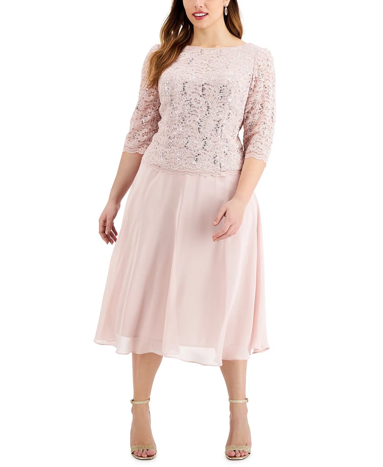 Alex Evenings Women's Tea Length Sequin Mock Dress for Special Occasions - Petite & Regular Sizes | Perfect for Weddings, Parties, and Evening Events
