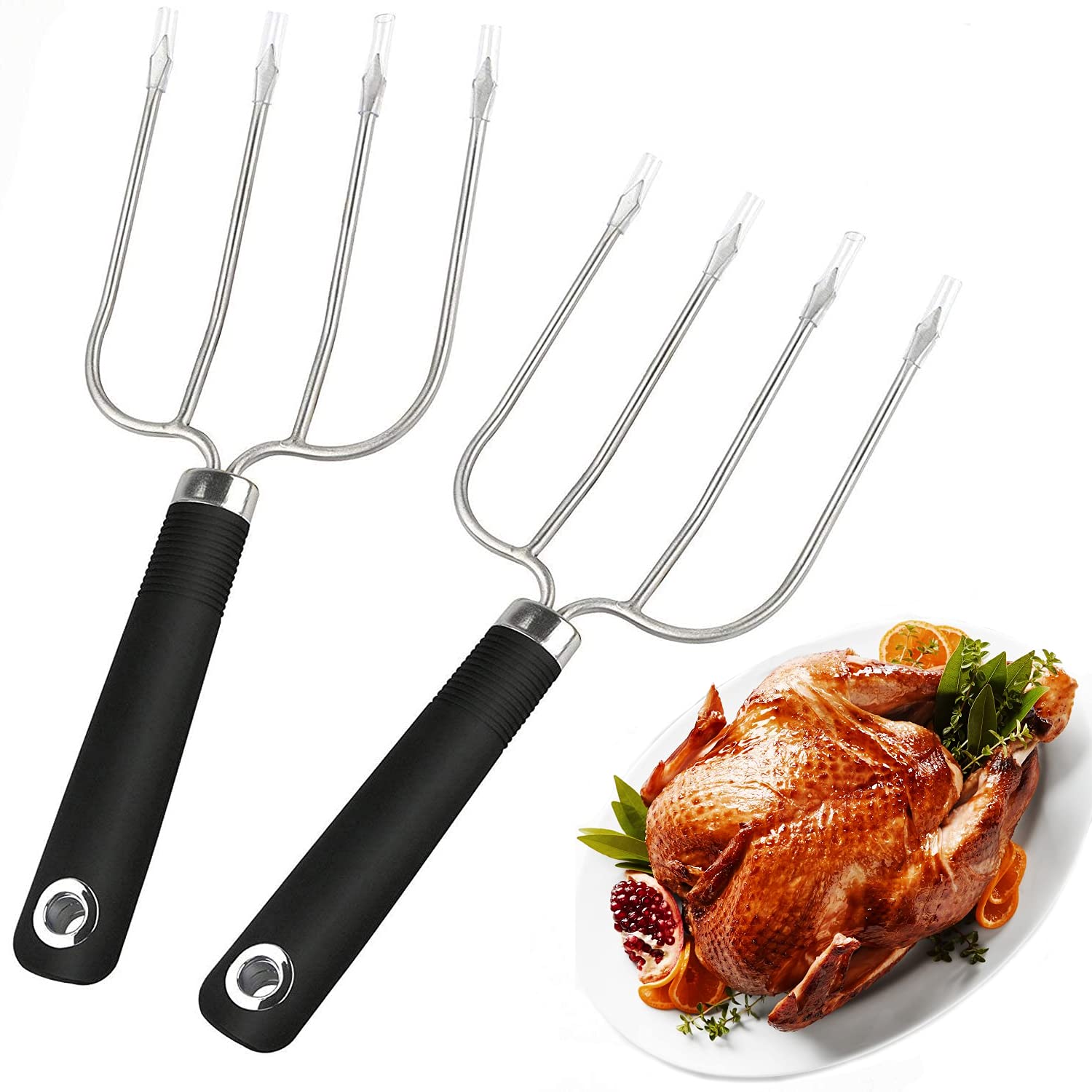 Premium Stainless Steel Turkey Lifters Set of 2 - Heavy Duty Poultry Forks with Non-Slip Ergonomic Handles for Roasting, Carving & Serving Turkey, Chicken & Large Meats - Perfect for Thanksgiving, Christmas & Holiday Cooking