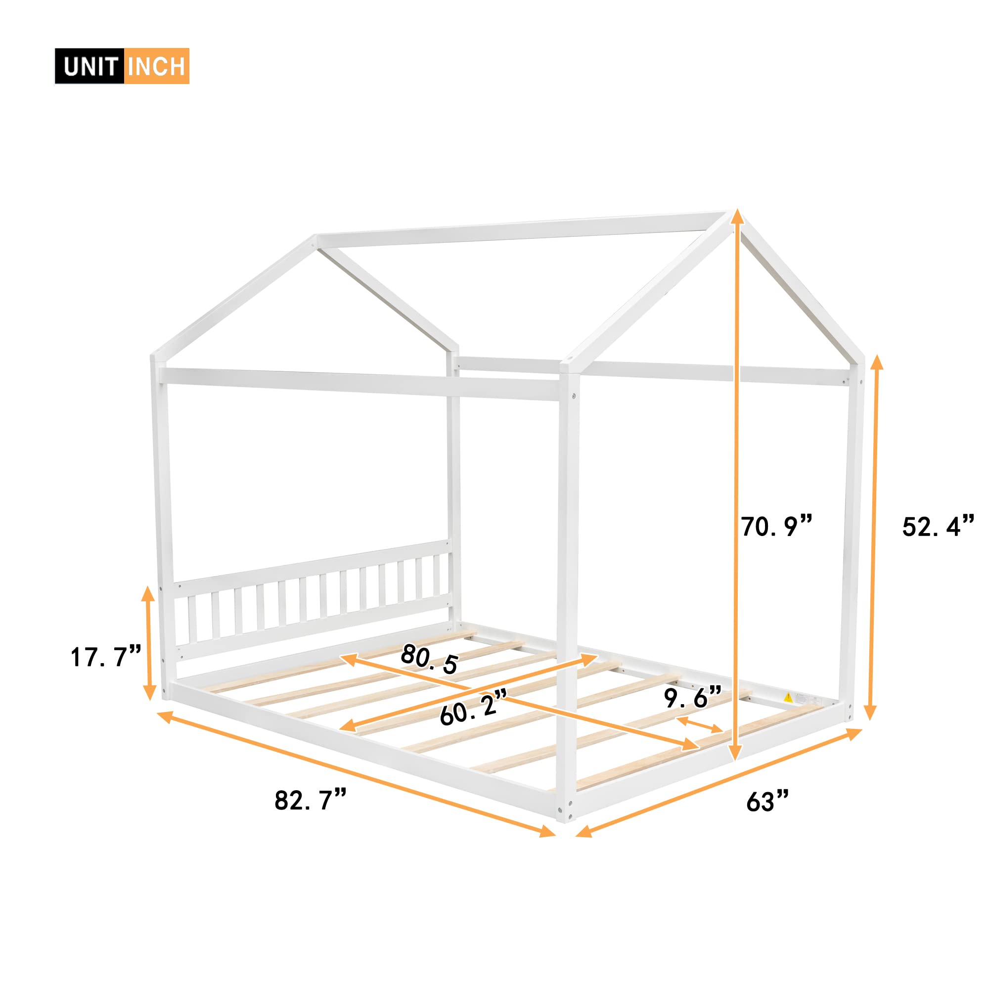 Harper & Bright Designs Queen Size Wooden House Bed Frame with Headboard - Montessori Floor Bed for Kids, Girls & Boys Bedroom Furniture - No Box Spring Needed, White - Perfect for Montessori Bedrooms, Playrooms & Cozy Sleep Spaces