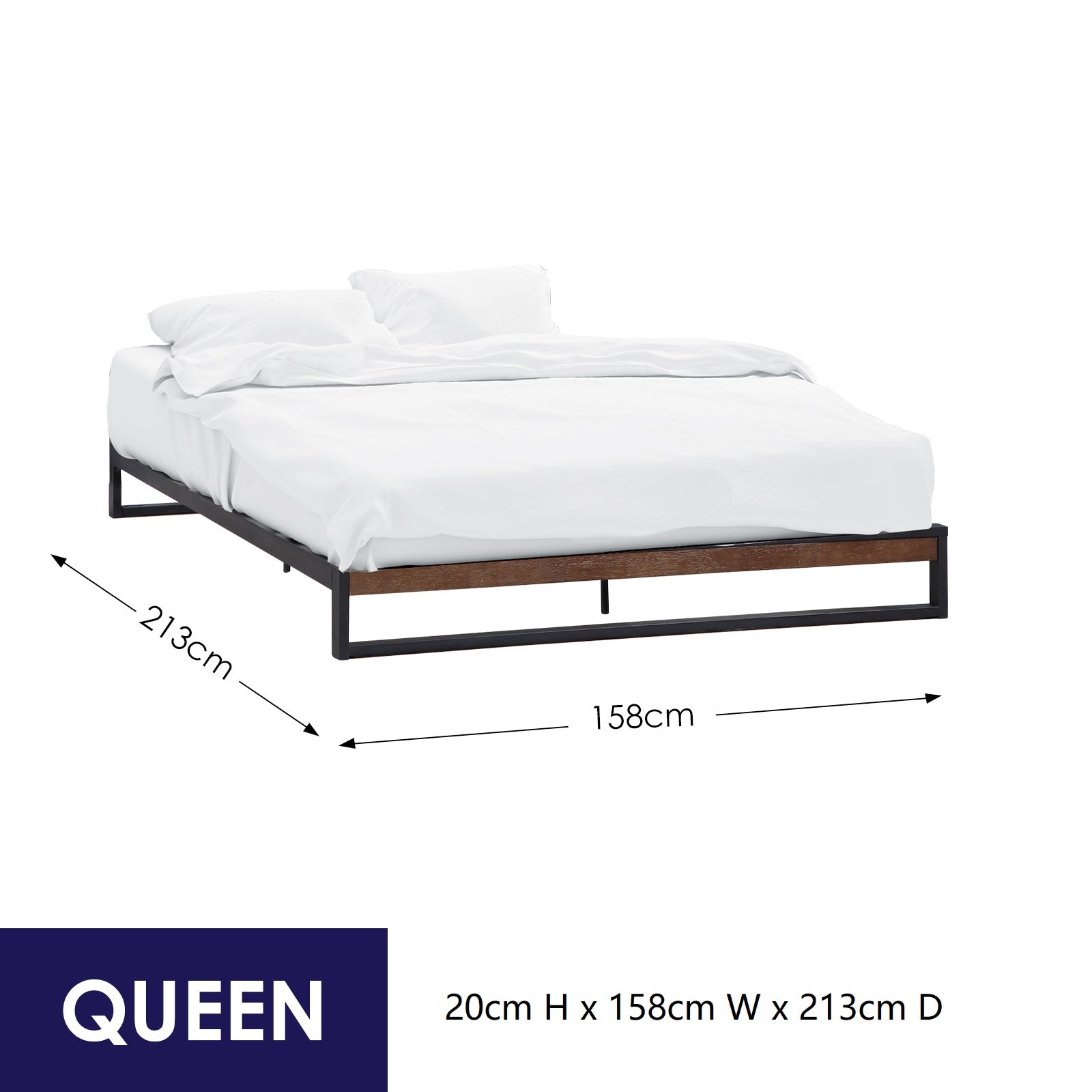 Florence Metal Bed Frame Queen Size - Sturdy Steel Platform Bed Base with Noise-Free Support for Bedroom, Guest Room, Dorm