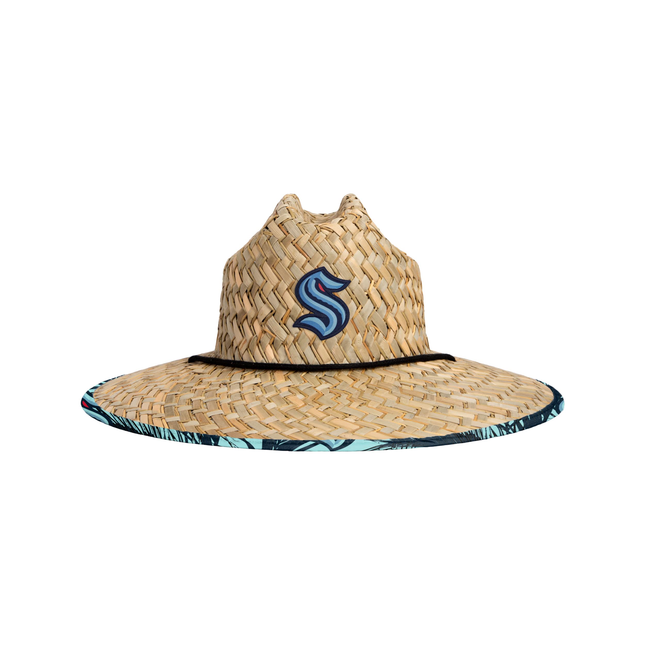FOCO NHL Team Logo Floral Straw Sun Hat for Women - Adjustable Wide Brim Beach Hat with UPF 50+ Sun Protection - Perfect for Summer, Vacations, and Outdoor Activities