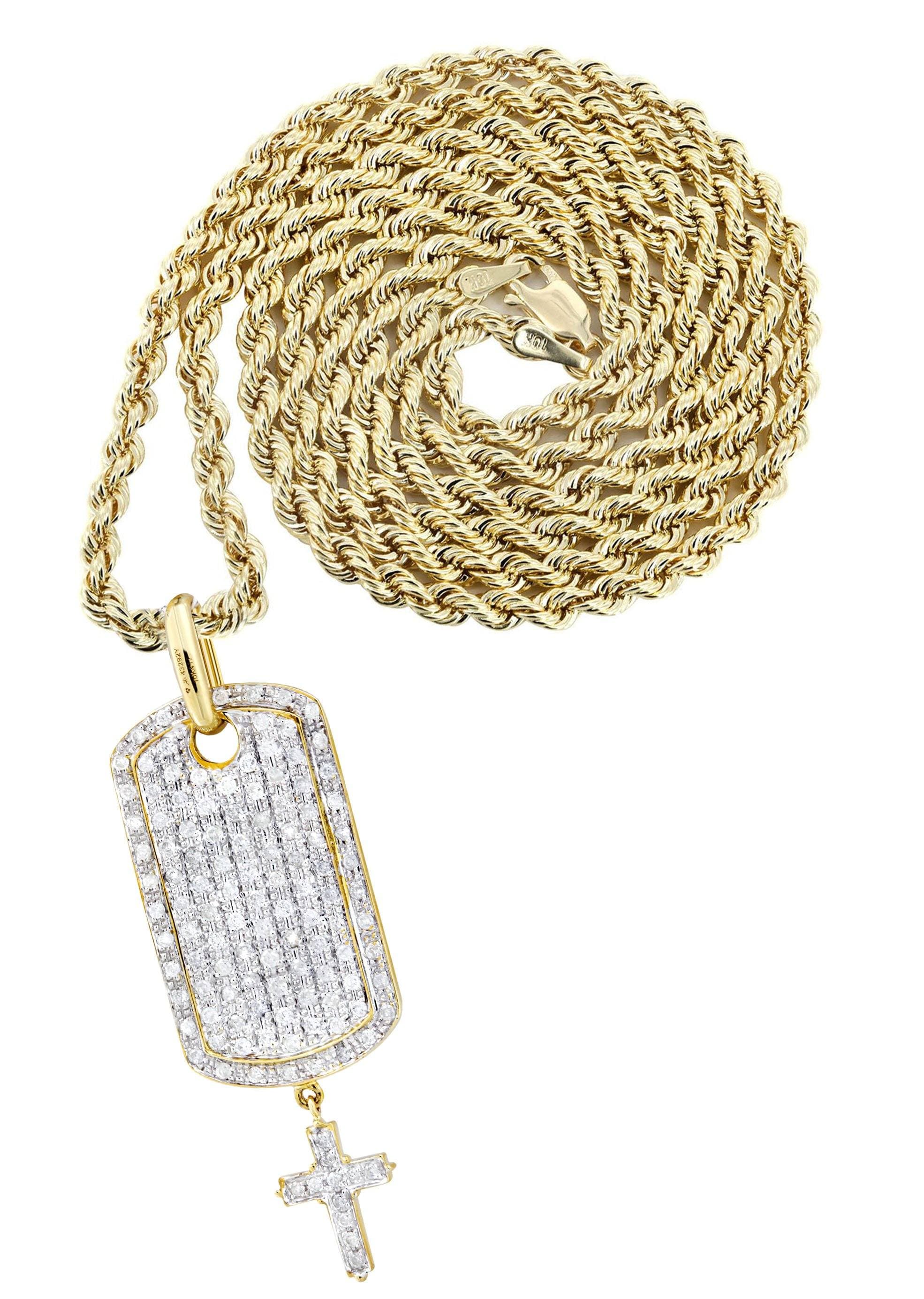 10K Yellow Gold Dog Tag Diamond Necklace for Men & Women - 1.06 Carat Real Diamond Pendant - Perfect for Anniversary Gifts, Valentine's Day & Special Occasions