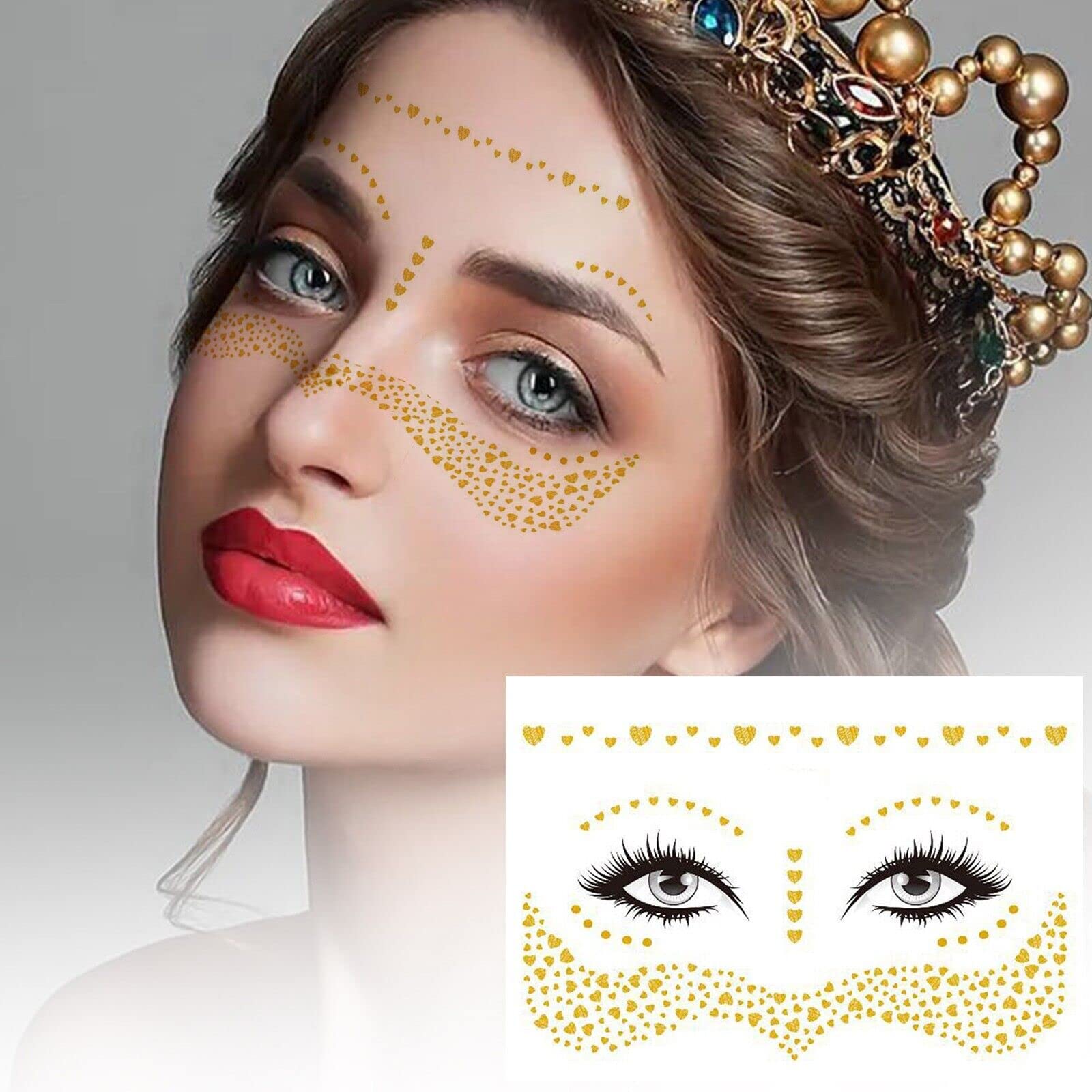 Golden Face Temporary Tattoos - Natural Looking Freckle Tattoos with Heart Designs | Easy to Apply & Remove | Waterproof & Long Lasting | Perfect for Festivals, Cosplay, Halloween & Everyday Makeup Looks