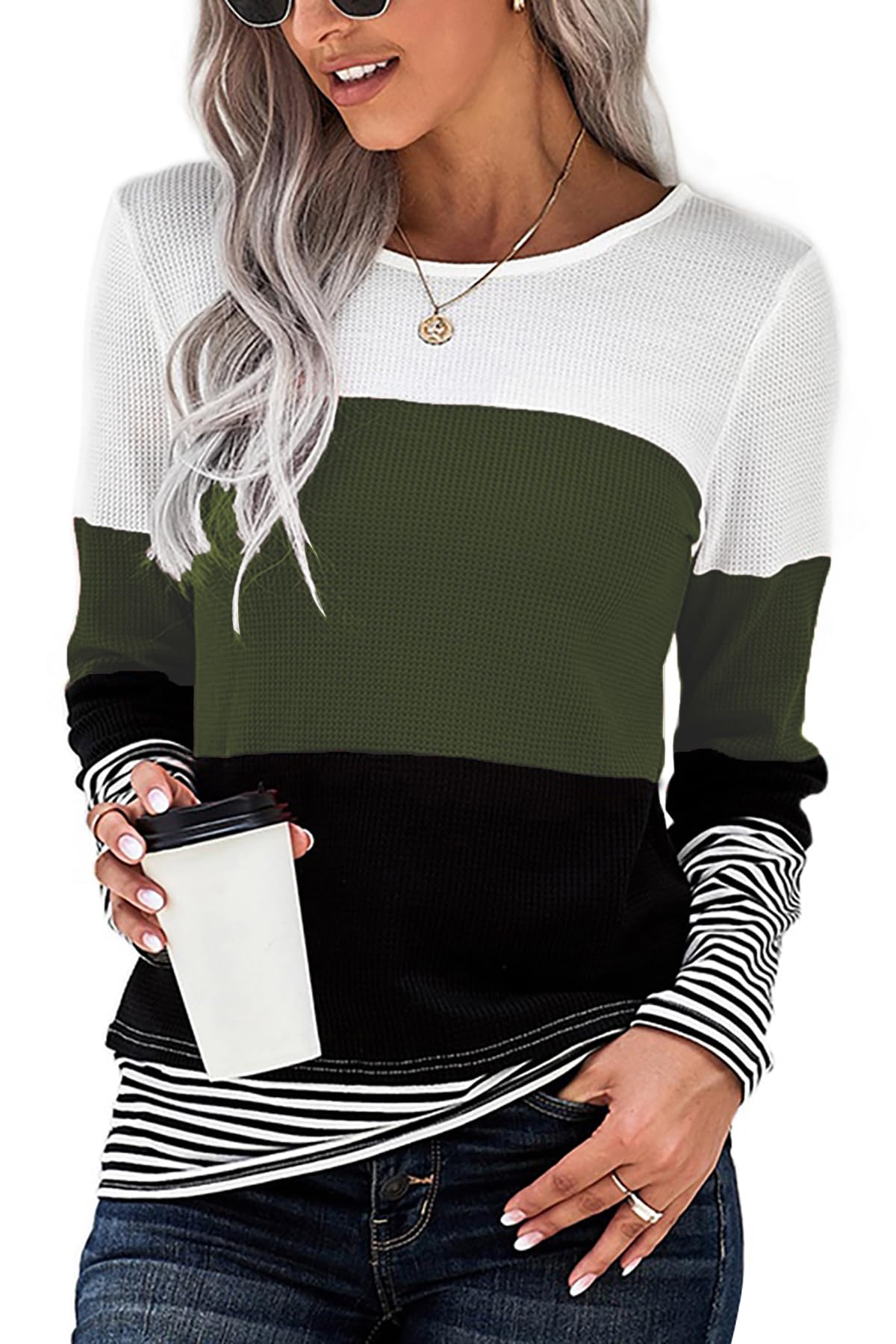 Trendy Women's Long Sleeve Color Block T-Shirts - Fashionable Casual Tops for Everyday Wear | Perfect for Work, Outings & Layering Outfits