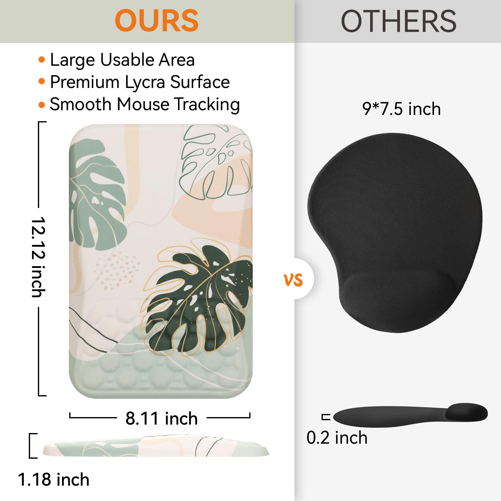 Ergonomic Memory Foam Mouse Pad with Wrist Support - Cute Green Palm Leaves Hawaii Theme for Office & Gaming - Comfortable Wrist Rest for Long Computer Use, Typing, and PC Gaming Sessions
