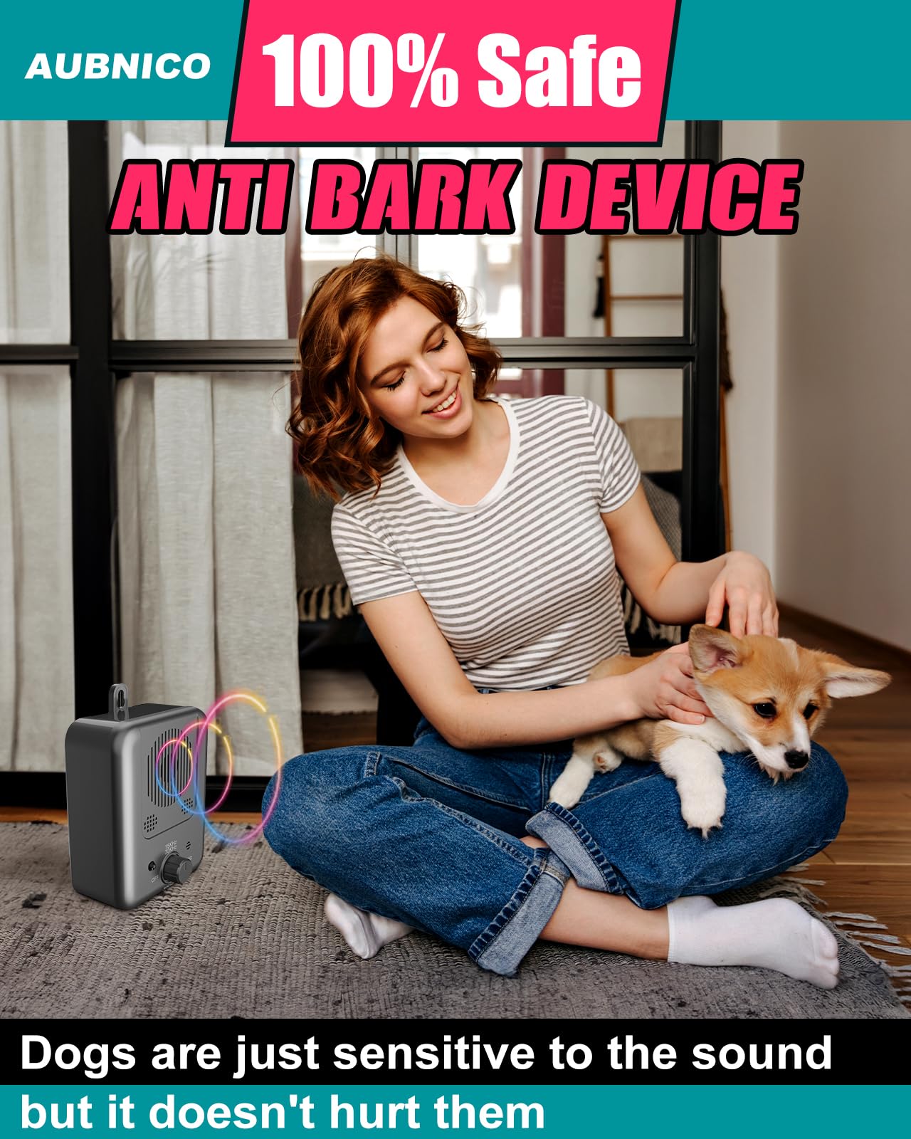 Anti Barking Device for Dogs - 4 Powerful Emitters, 50ft Range, 3 Adjustable Modes | Rechargeable Bark Control Device for Small & Large Dogs | Stop Excessive Barking in Yards, Homes & Apartments