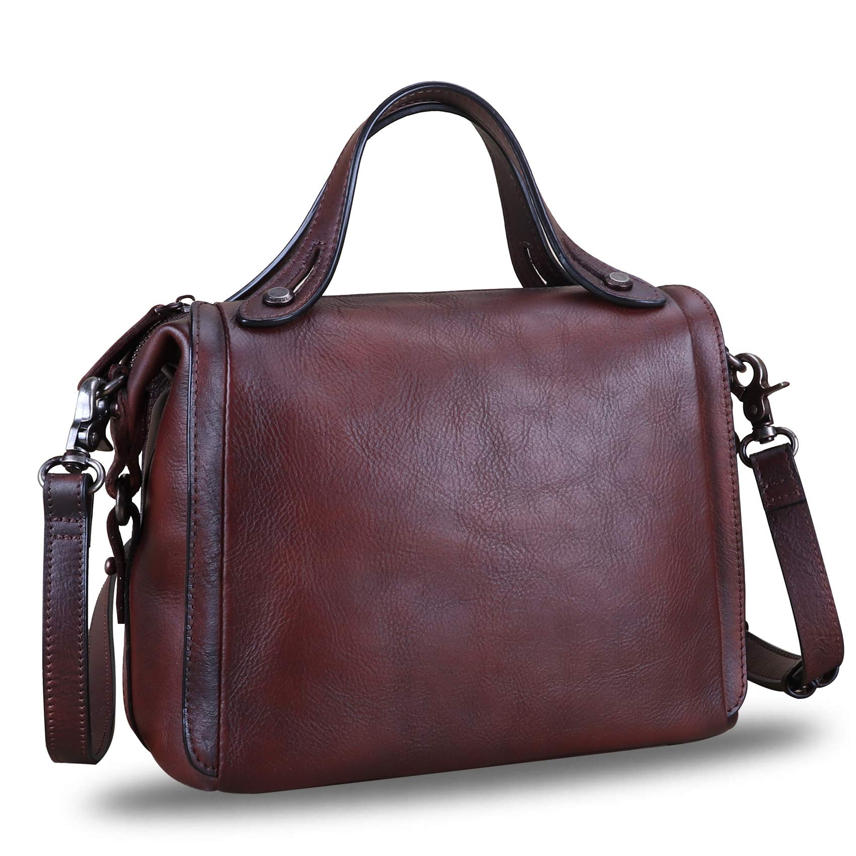 Genuine Leather Satchel Purse for Women - Retro Handmade Top Handle Handbag - Designer Crossbody Bag - Perfect for Work, Travel & Everyday Use