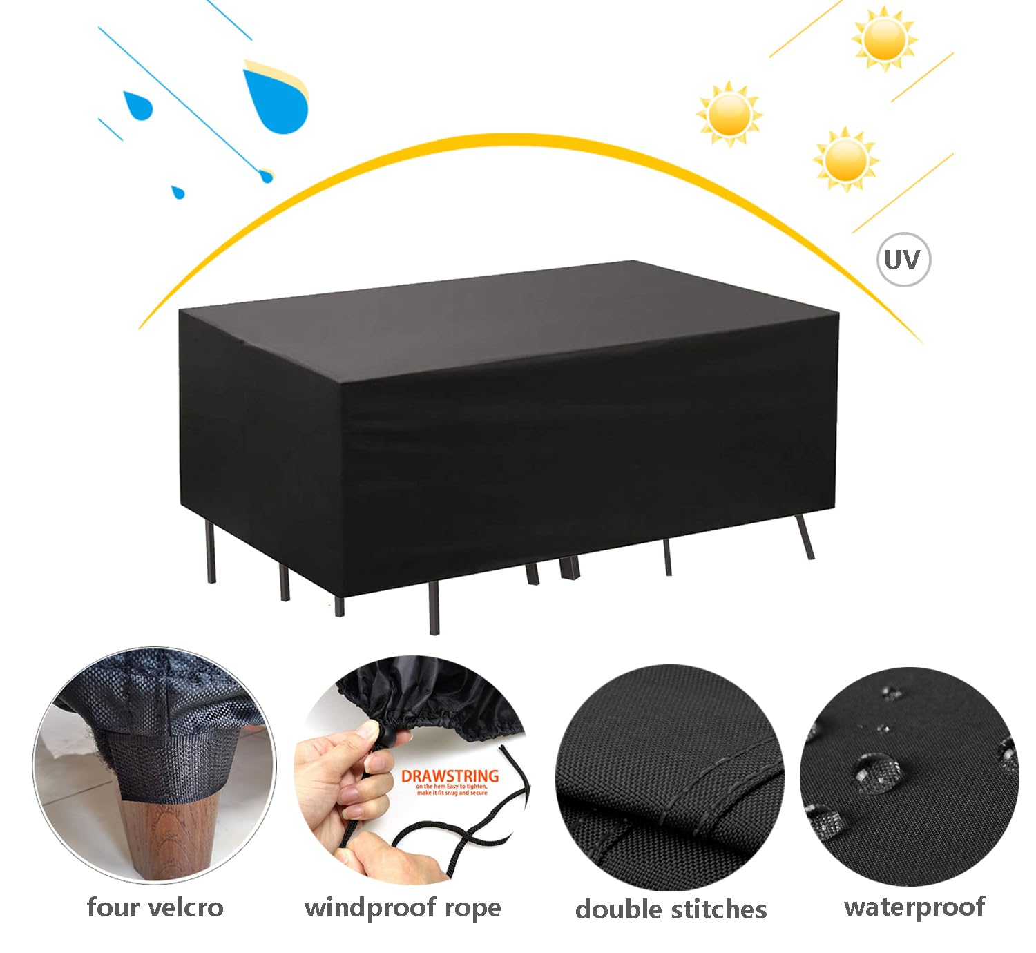Waterproof Heavy Duty Outdoor Patio Furniture Cover for Sectional Sofa & Rectangle Table Set - Dust Proof Protective Cover 124