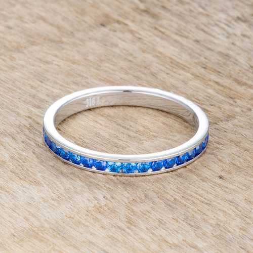 0.5ct Blue Sapphire & CZ Eternity Wedding Band Ring for Women - Sterling Silver Stainless Steel Stackable Promise Ring - Perfect for Anniversary, Engagement & Bridal Jewelry Gifts