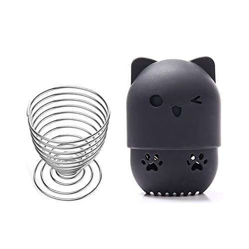 Premium Makeup Sponge Holder & Blender Travel Case - Black & Silver Beauty Sponge Drying Stand with Storage Container | Portable Cosmetic Organizer for Home, Travel & Salon Use