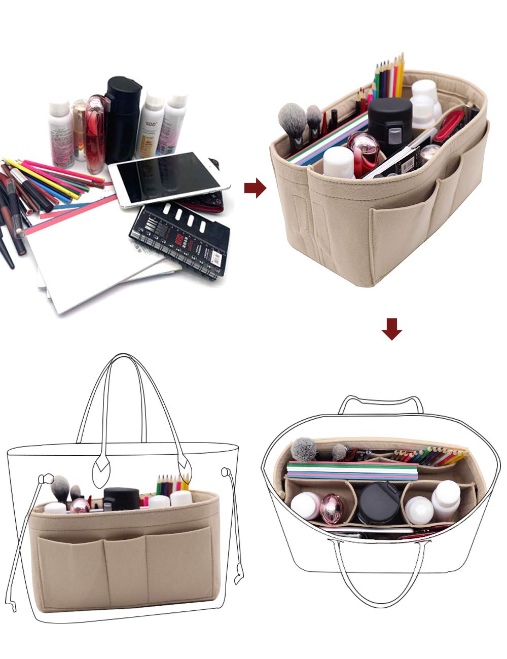 LEXSION Felt Insert Bag Organizer - Handbag Purse Organizer for Speedy & Neverfull Bags - Perfect for Travel, Work & Daily Use