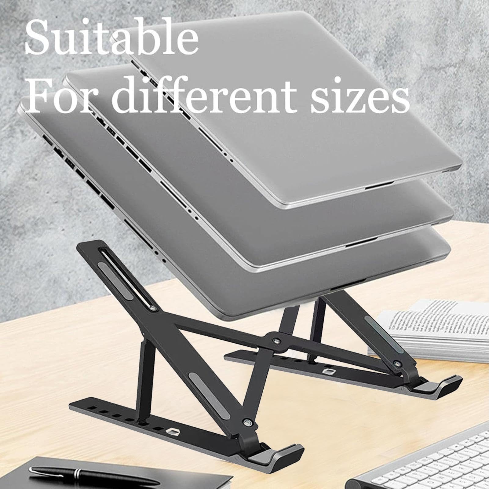Adjustable Foldable Laptop Stand - Ergonomic Laptop Riser with Cooling Design | Portable Wireless Computer Stand, Non-Slip Notebook Holder for MacBook, iPad, Surface Pro | Perfect for Home Office, Gaming & Travel Use