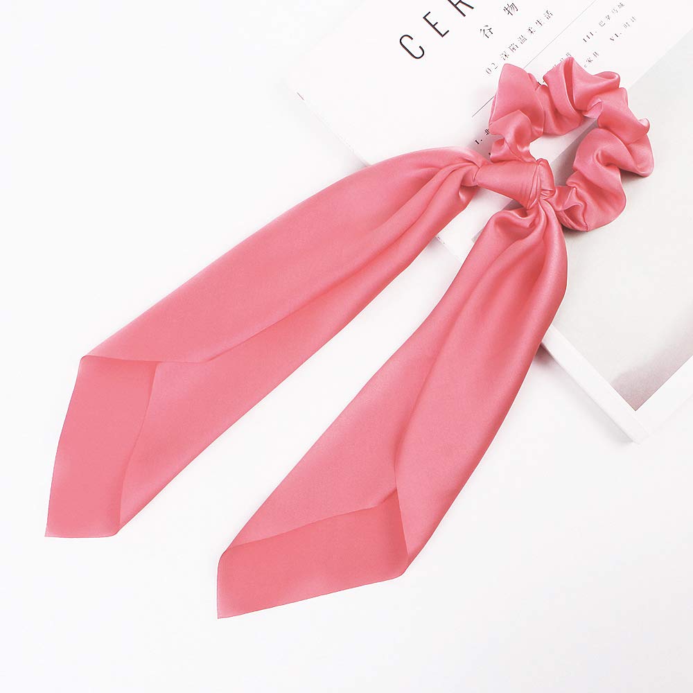 Silk Satin Hair Scrunchies with Bow - 6 Pack Elastic Ponytail Holders for Women (6 Solid Colors) - Perfect for Daily Use, Workouts, and Special Occasions
