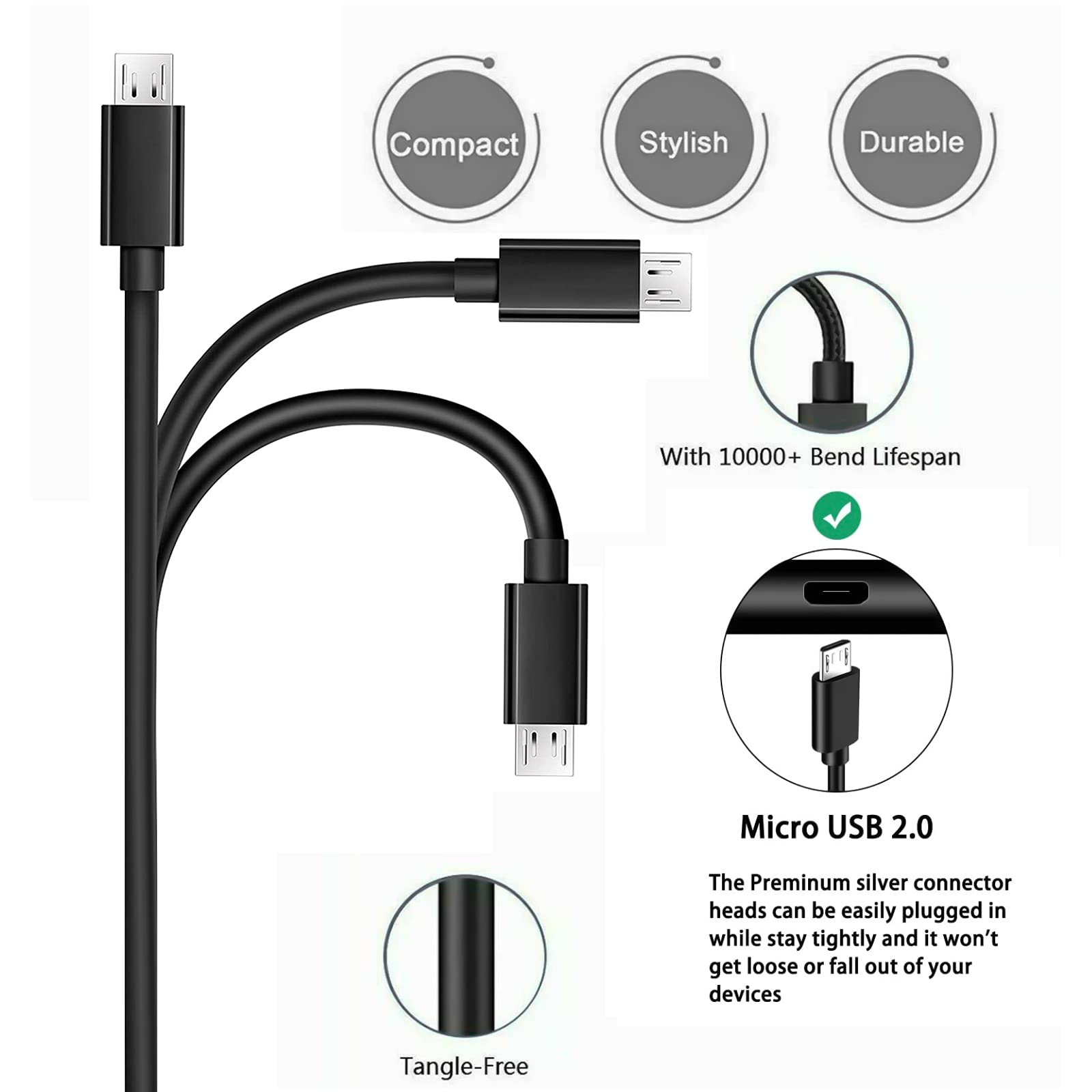 10ft USB Micro Charging Cable for Logitech MX Master 2S/Anywhere 2/MK875/MX Ergo/K800/K811/K830/G915/Folio m1/Keys Folio 43404/09543 - Fast Charging Cord for Wireless Mouse & Keyboard - Perfect for Home Office, Gaming Setup & Travel Accessories