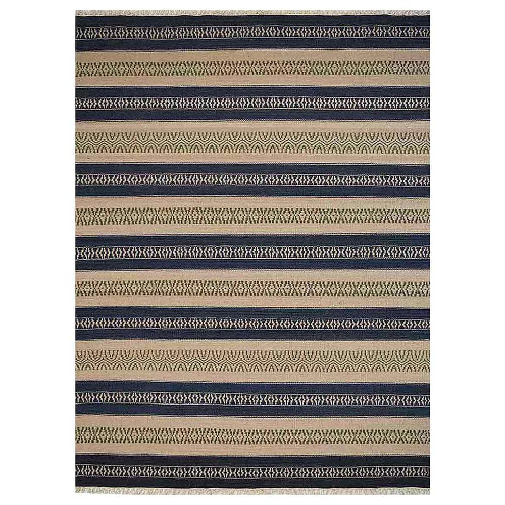 Hand Woven Flat Weave Kilim Wool Eco-Friendly Area Rugs 8'x10' - Rectangle Aqua Cream Contemporary Modern Low Pile Handmade Rug for Living Room, Bedroom & Home Decor | Non-Slip Durable Floor Covering (D00114)