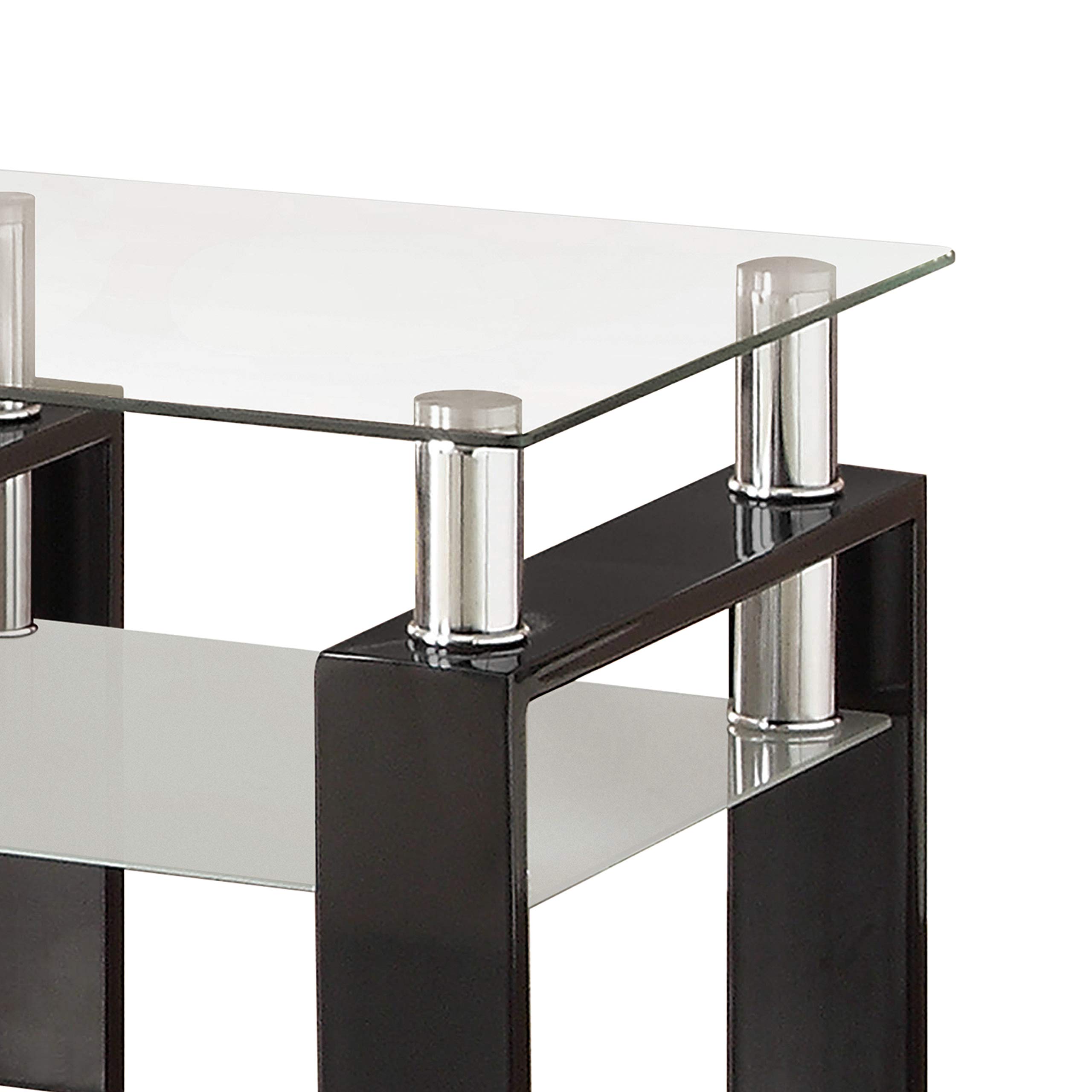 Benjara Modern Glass Top End Table with 1 Bottom Shelf - Black & Clear Accent Table for Living Room, Bedroom, or Office Decor