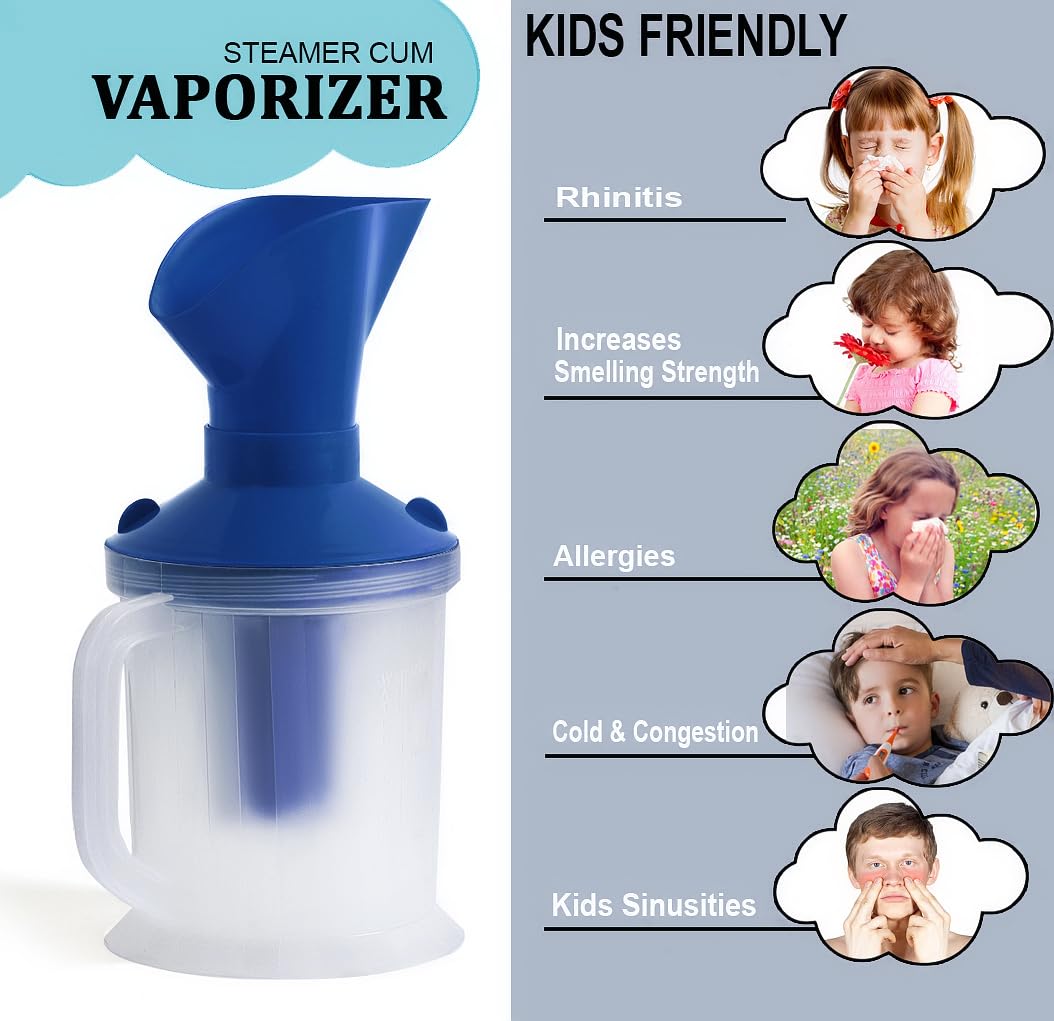 3-in-1 Steam Vaporizer for Cold & Cough Relief - Facial Sauna Steamer with Nozzle Inhaler for Sinus, Spa & Skin Care - Portable Home Steam Therapy Device (Blue) | Perfect for Allergy Season, Dry Skin & Respiratory Comfort