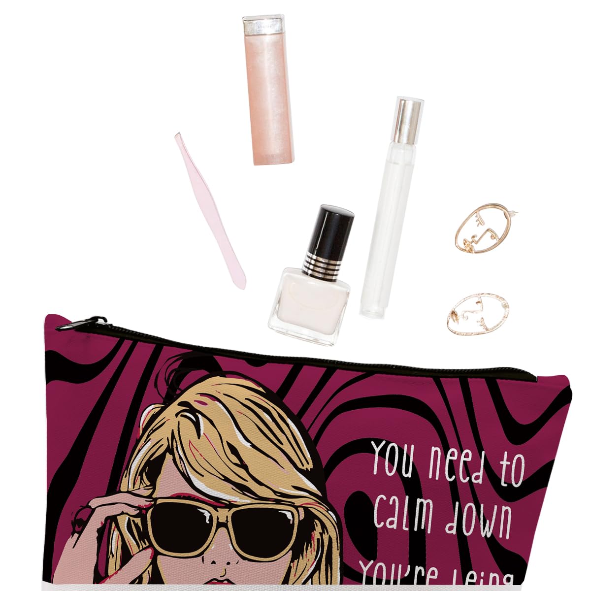 Stylish Makeup Bag & Travel Toiletry Organizer for Women - Perfect Music Fan Gift with Song Lyrics Design (You Need to Calm Down Album Theme + Black Rose-Red Stripes) - Great for Friendship, Birthday & Christmas Presents - Ideal for Travel, Cosmetics Storage & Taylor Swift Fan Merchandise