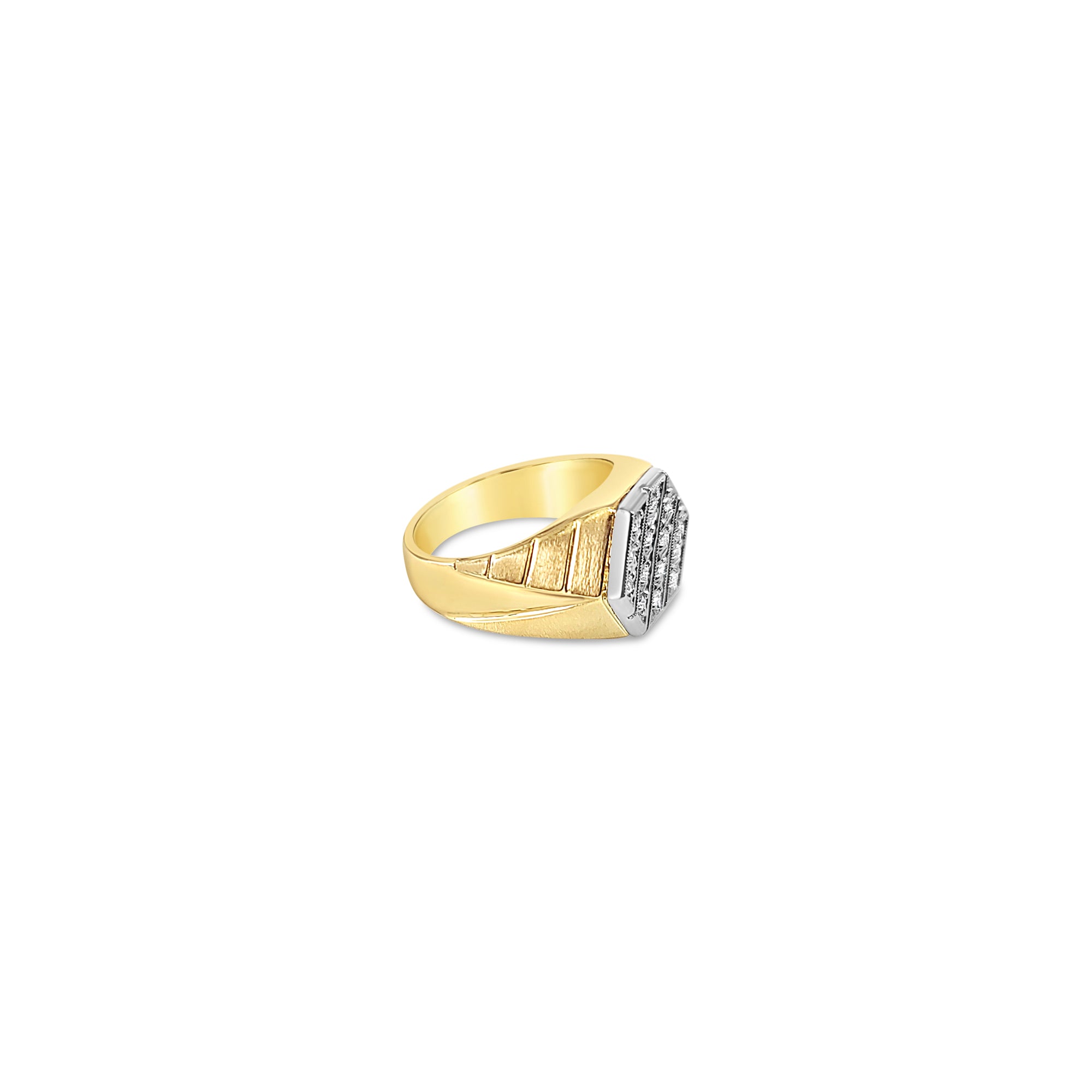 14K Two-Tone Gold Men's Pave Cluster Ring - 0.20cttw Diamond Accent Ring for Wedding, Anniversary & Special Occasions