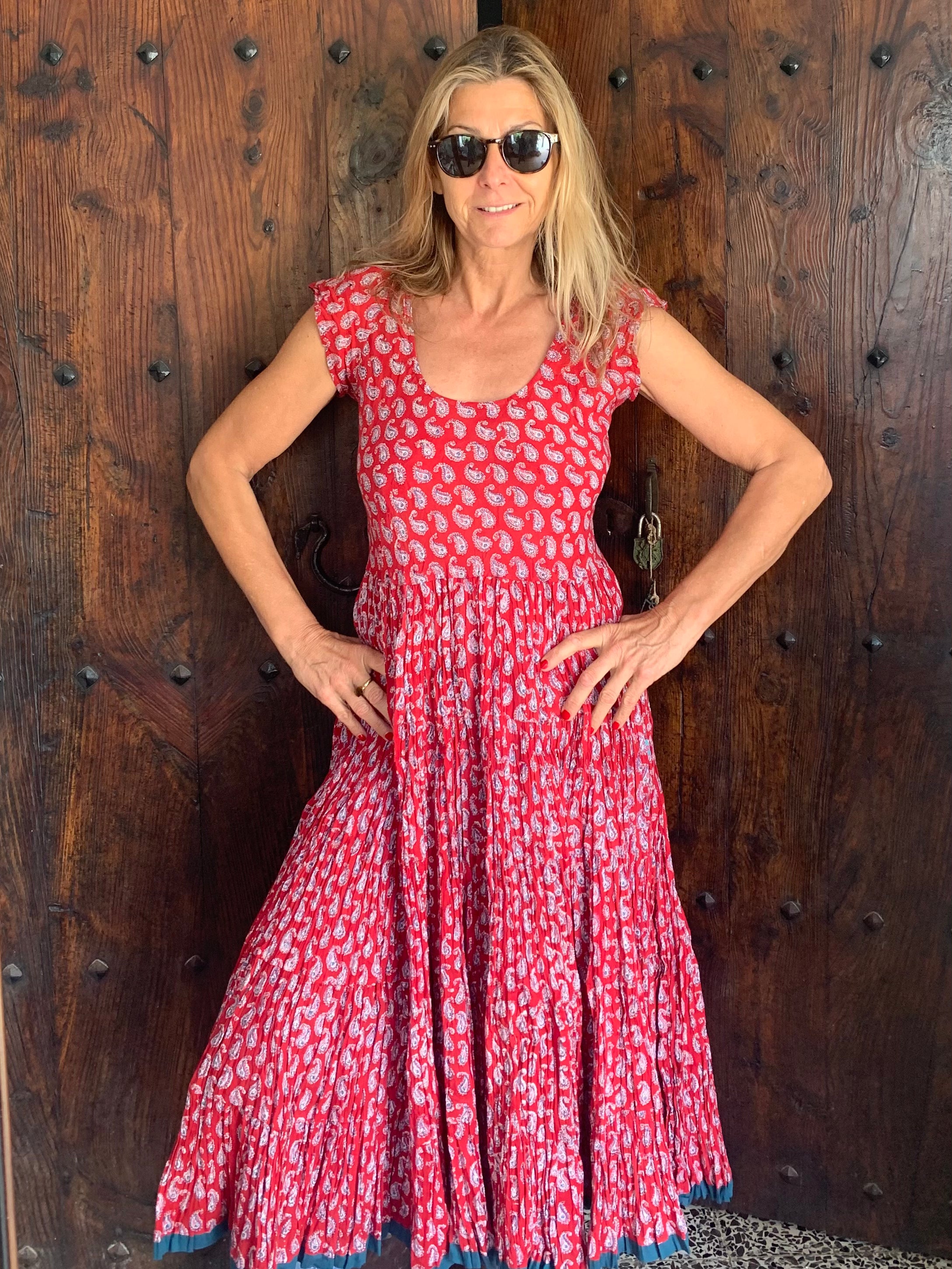 Santa Fe Cap Sleeve Paisley Print Red Blouse - Stylish & Comfortable for Casual Wear, Office, and Date Nights